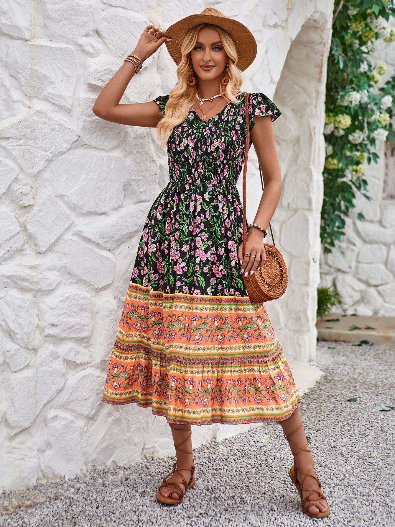 Bohemian Style Floral Print Maxi Dress