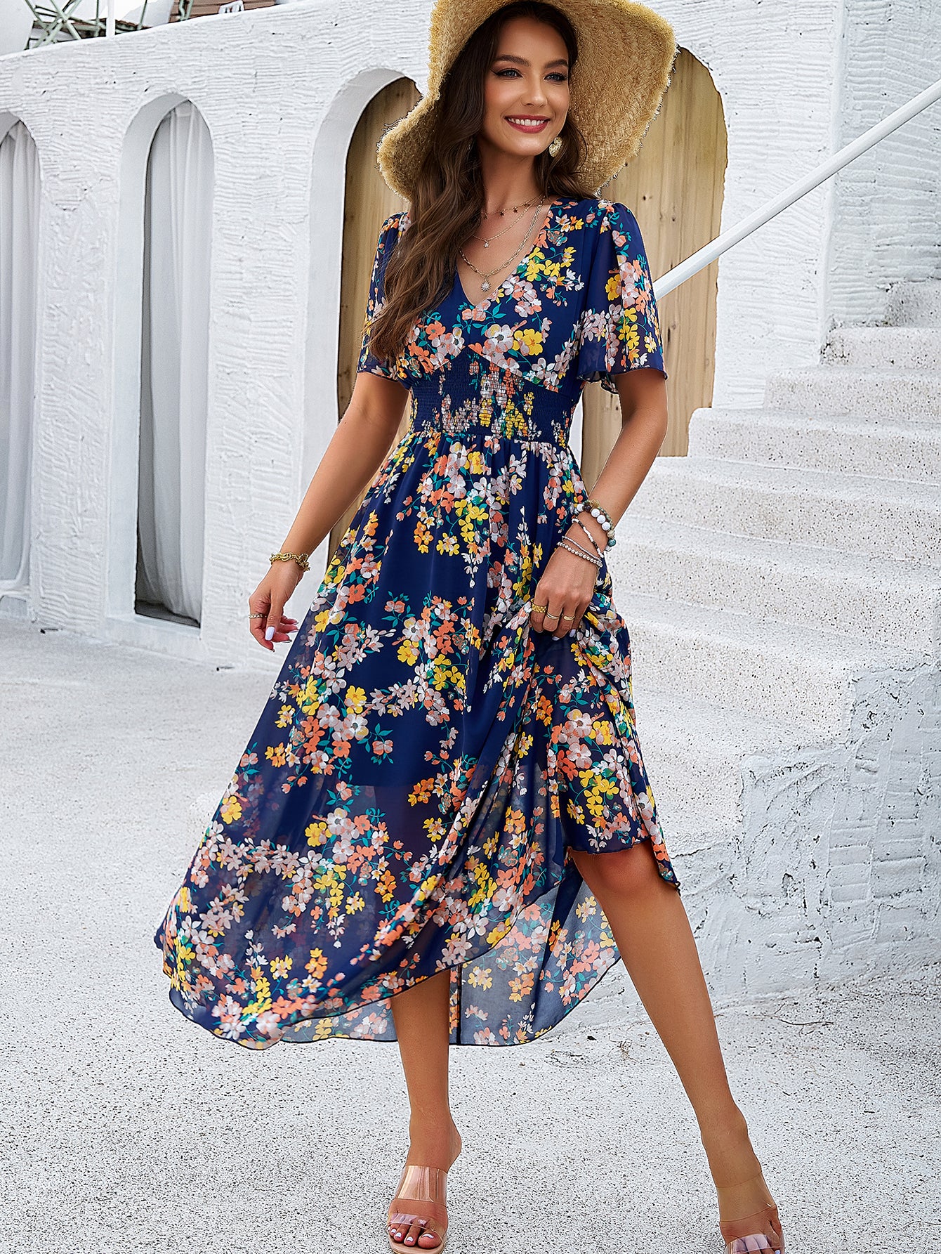 Soft Floral Print Chiffon Maxi Dress