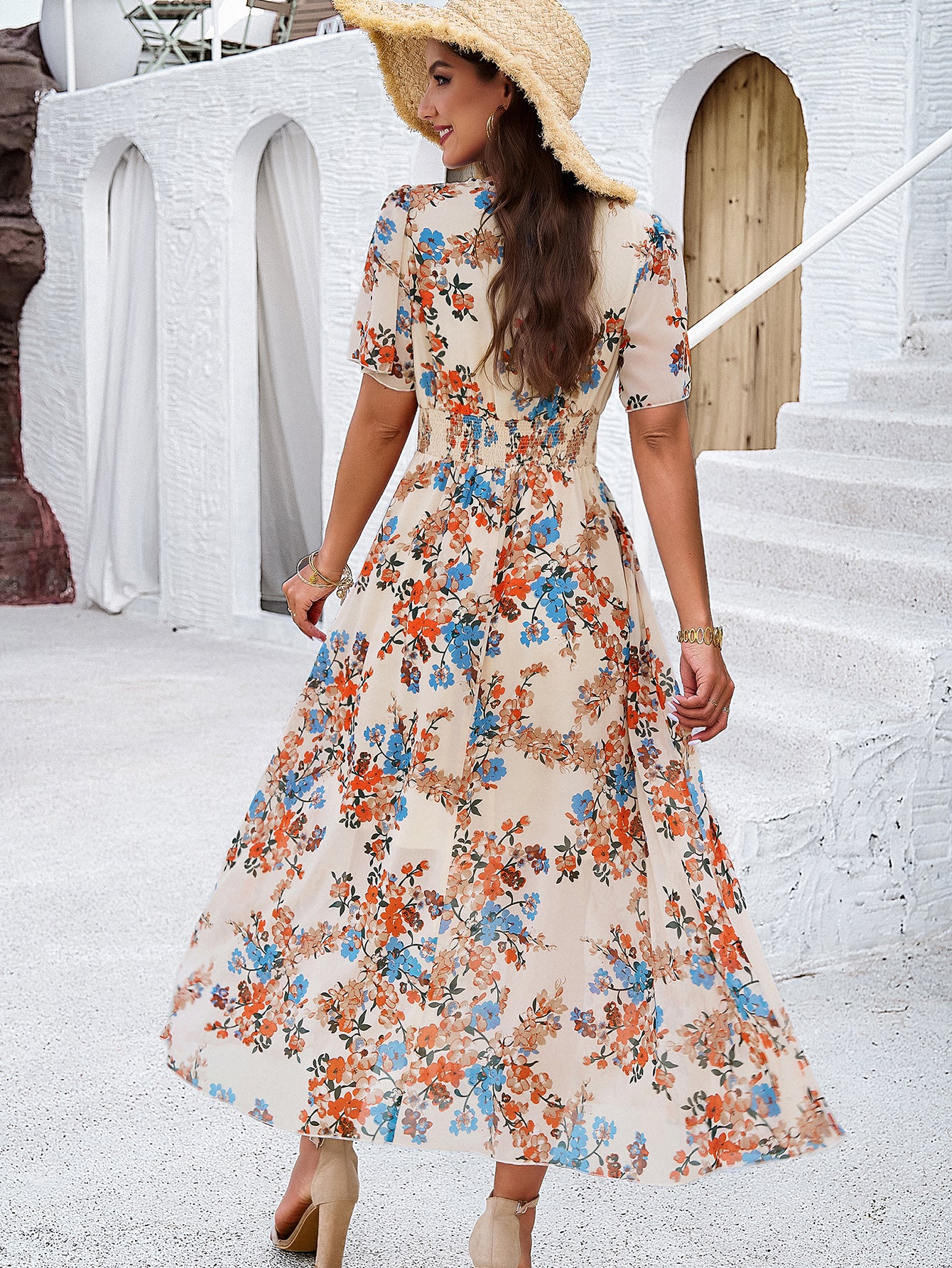 Soft Floral Print Chiffon Maxi Dress