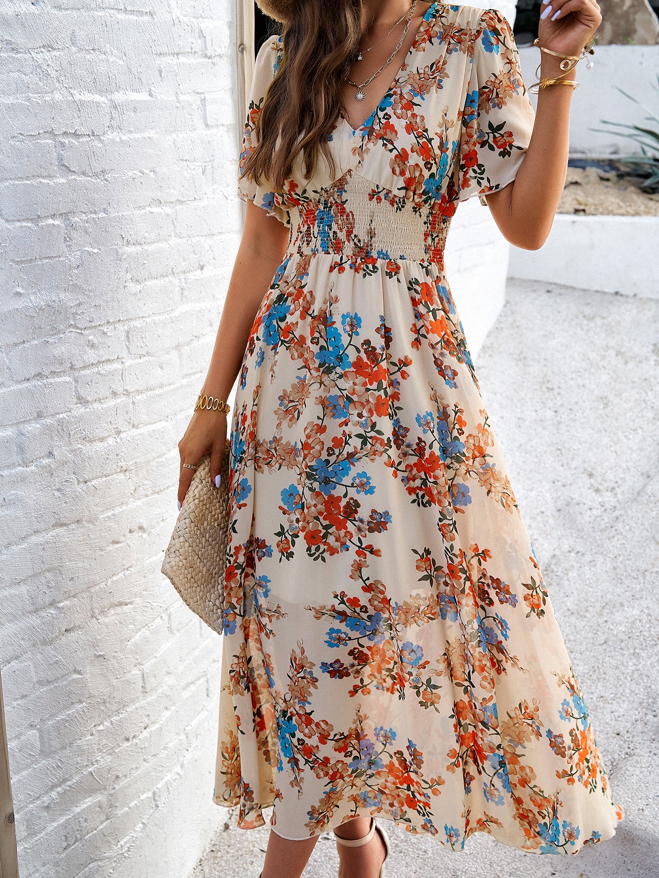 Soft Floral Print Chiffon Maxi Dress