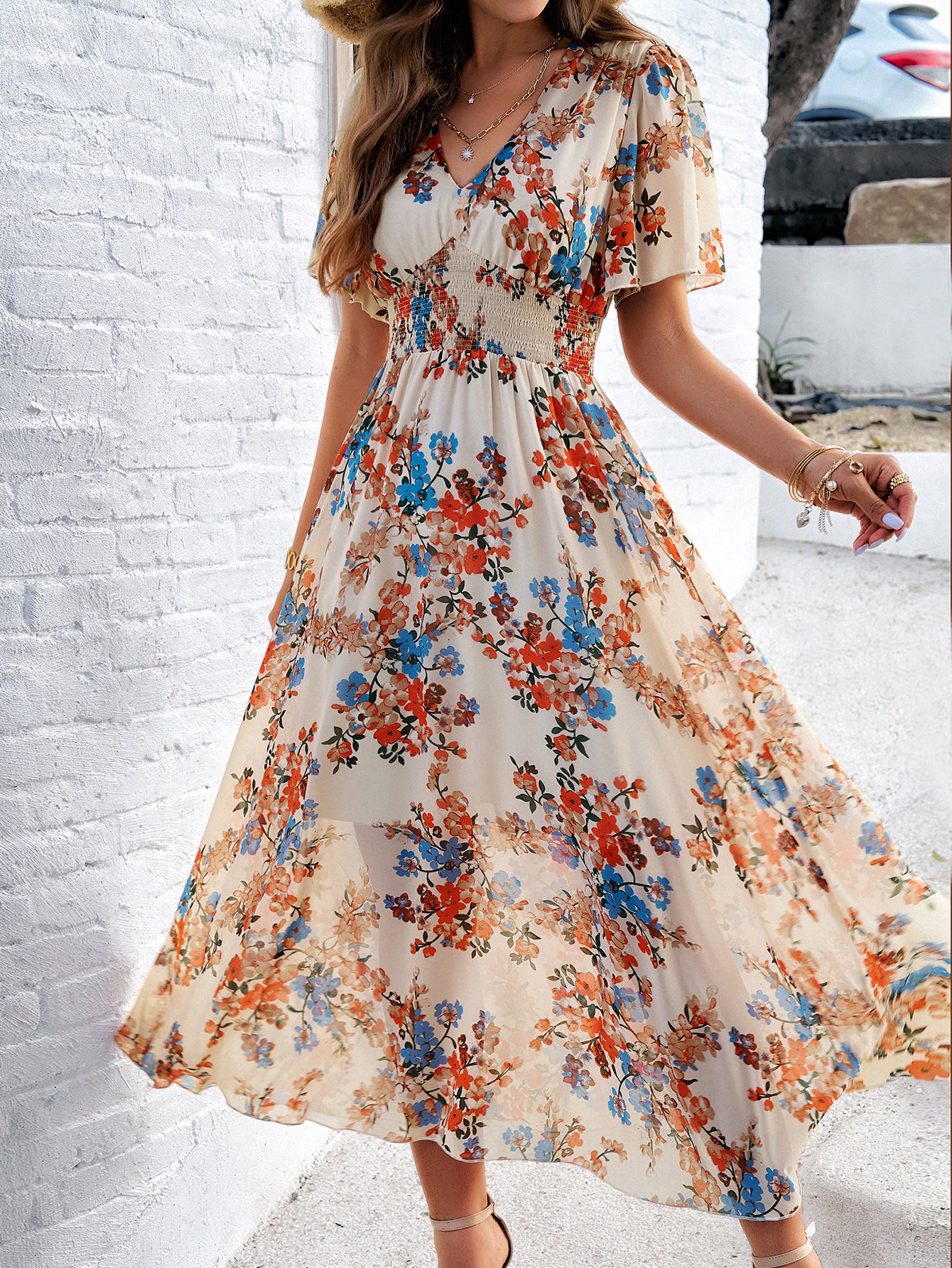 Soft Floral Print Chiffon Maxi Dress