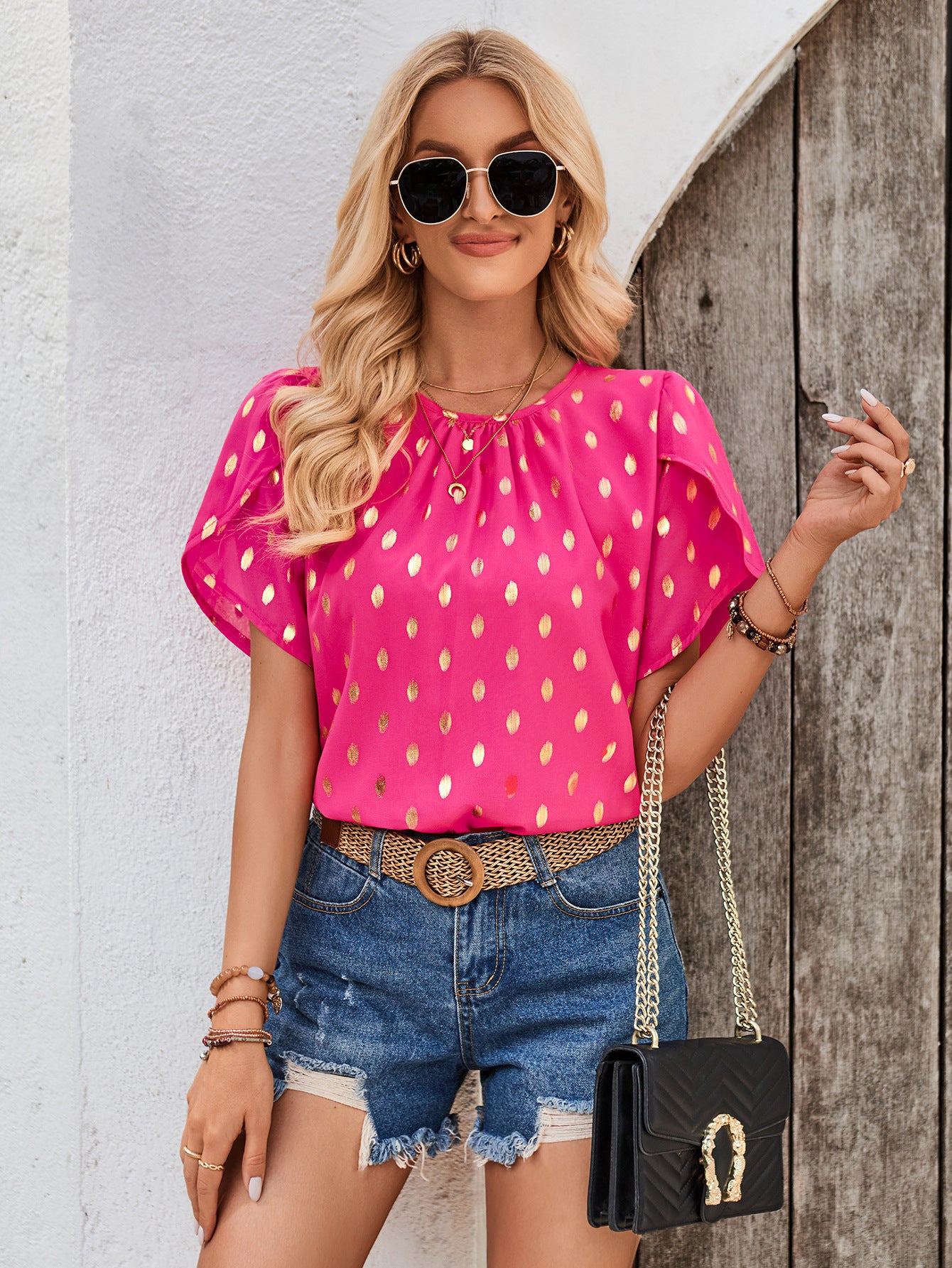 Galocmo 2024 Playful Polka Dot Short Sleeve Top
