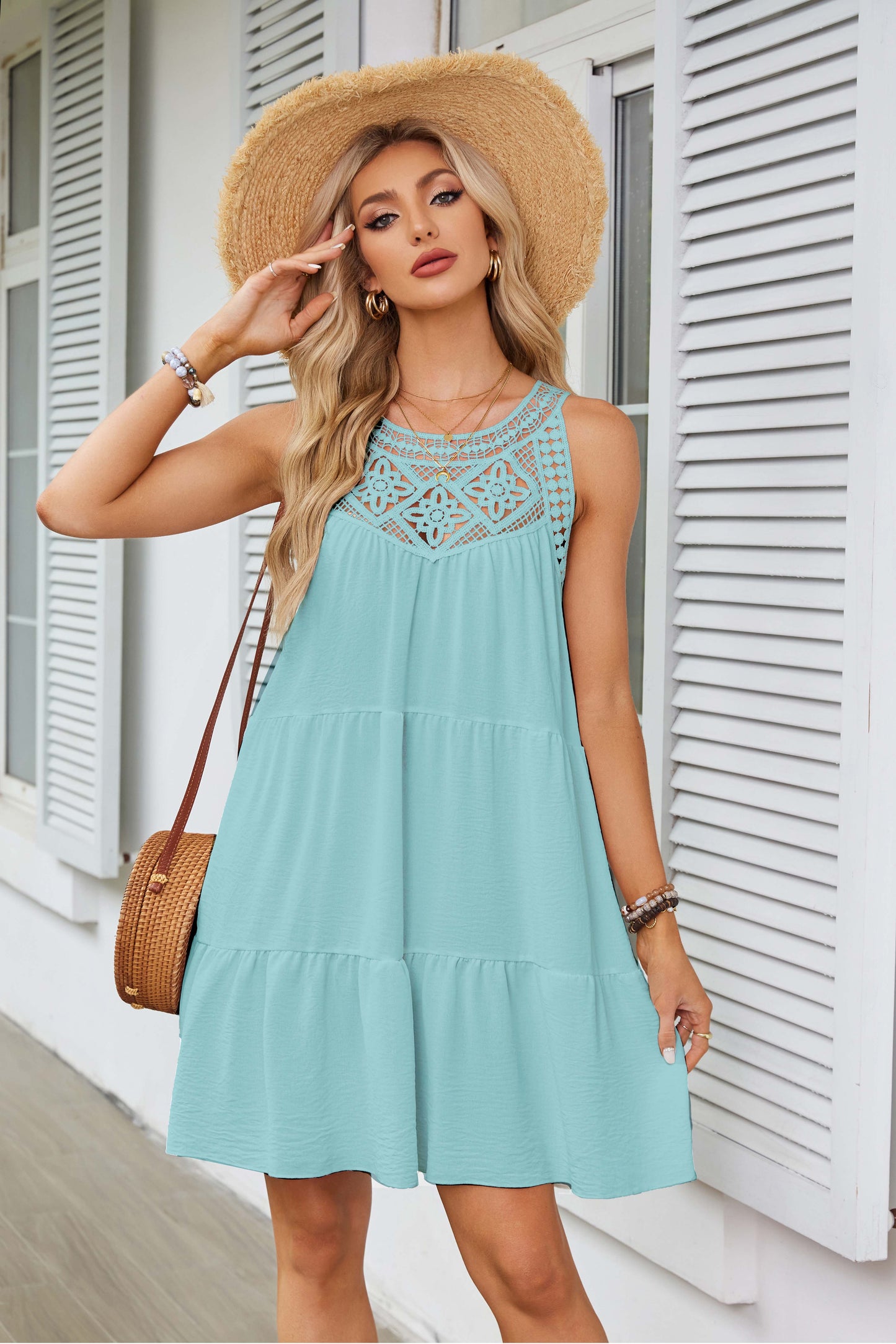 2024 women boho halter mini dress