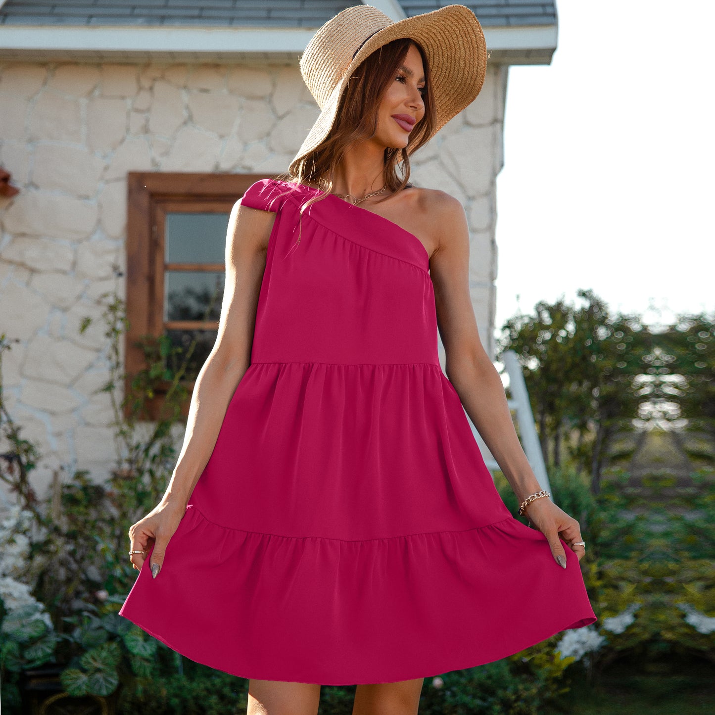 One-Shoulder Ruffle Mini Dress
