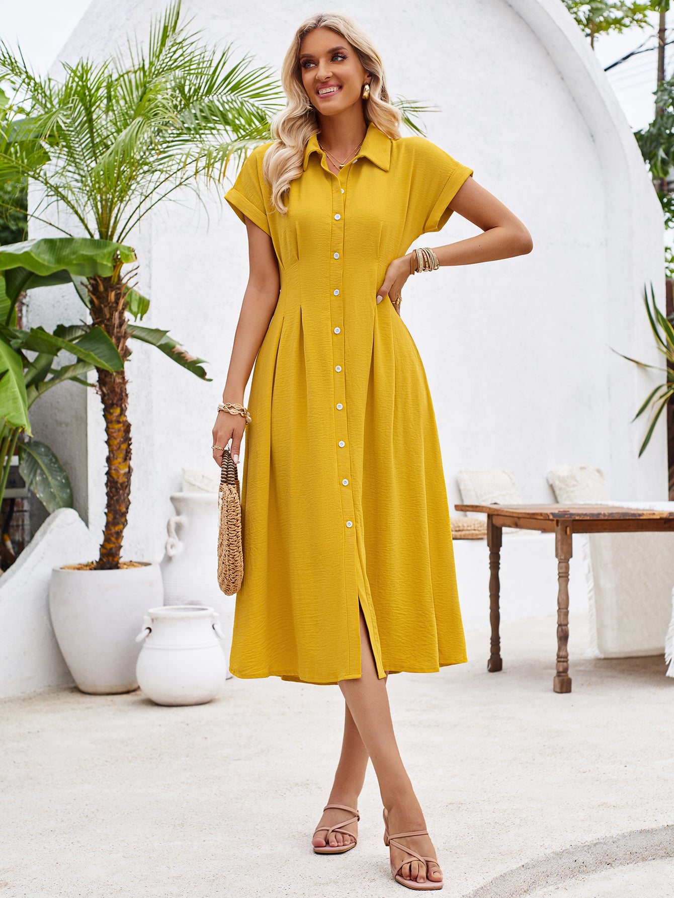 Galocmo Women's 2024 Casual Summer Button Dress without belt