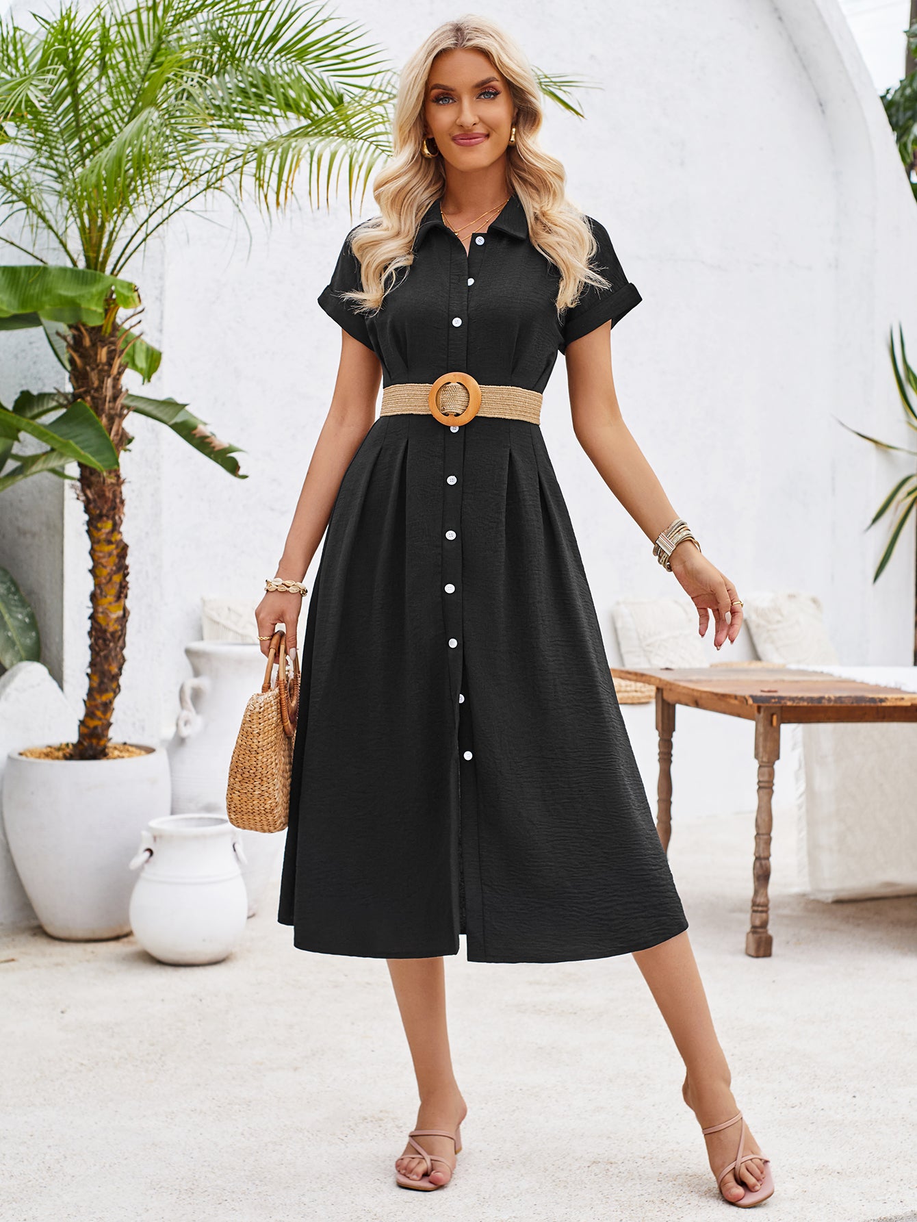 Galocmo Women's 2024 Casual Summer Button Dress without belt