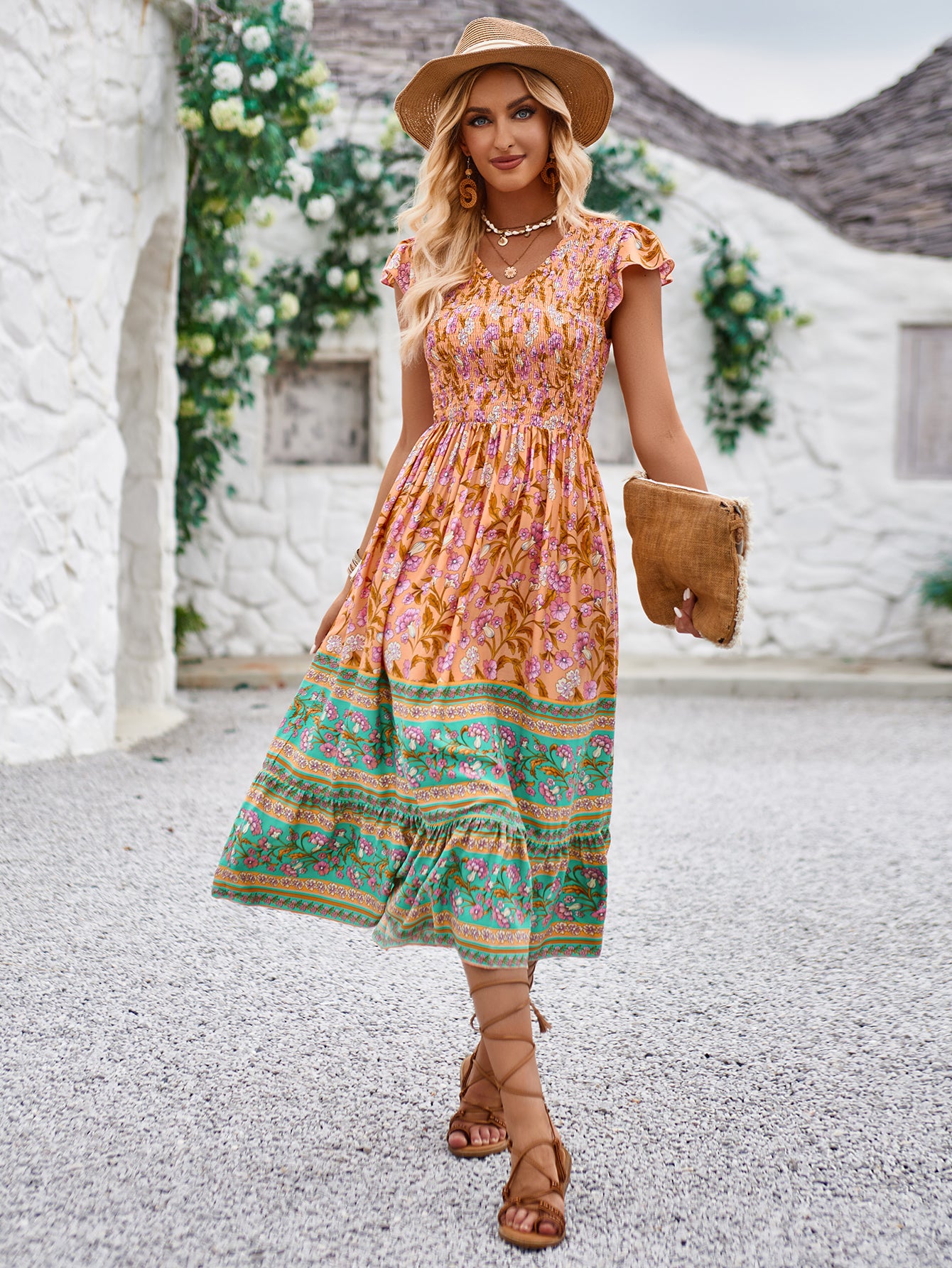Bohemian Style Floral Print Maxi Dress