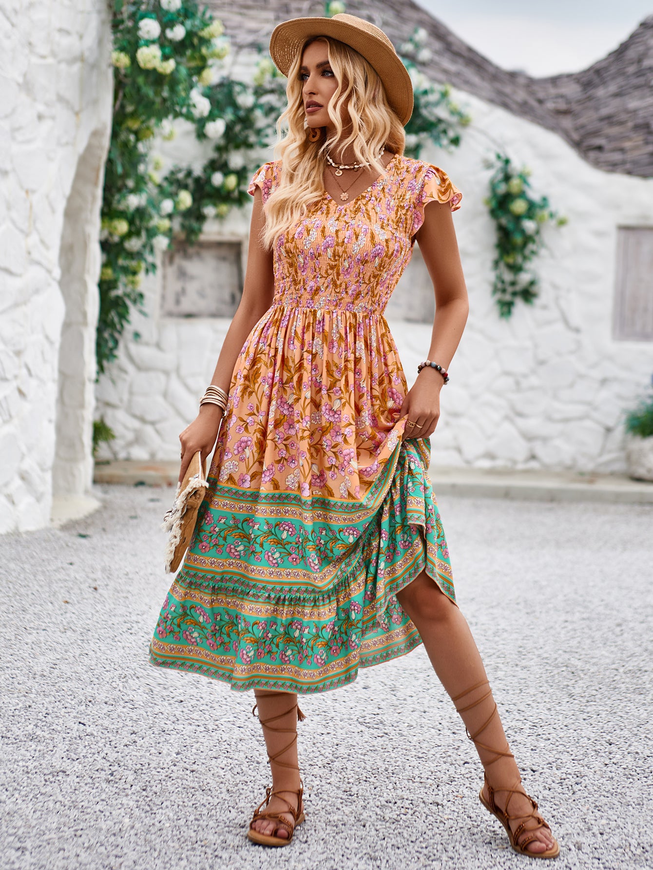 Bohemian Style Floral Print Maxi Dress