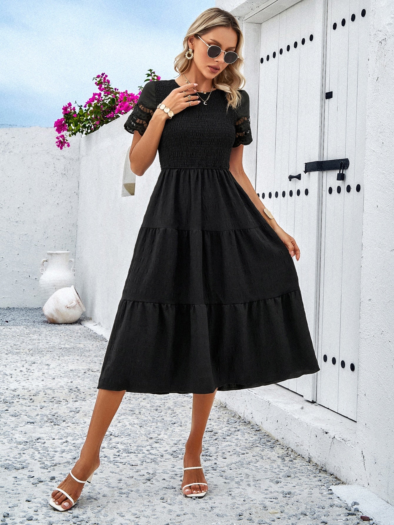 Galocmo 2024 Elegant Tiered Midi Dress