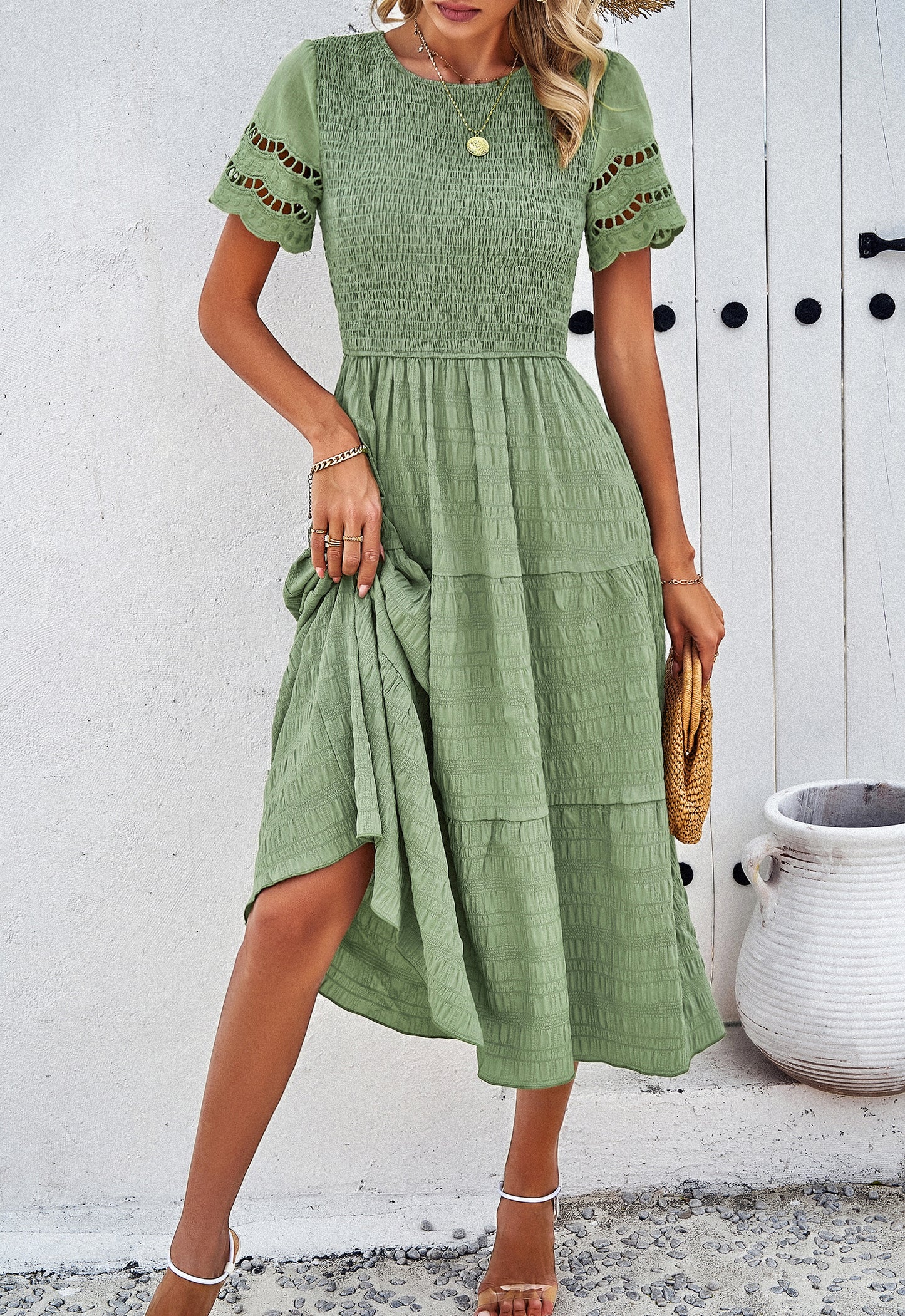 Galocmo 2024 Elegant Tiered Midi Dress