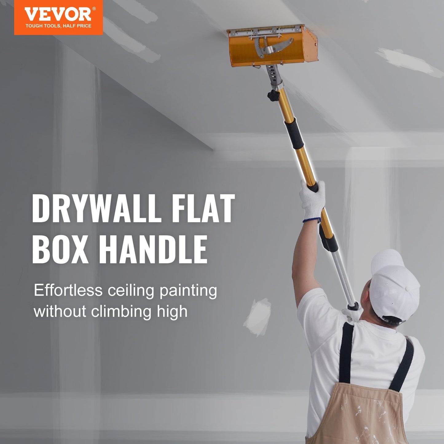VEVOR Drywall Flat Box Handle; 40''-64''; Anodized Aluminum Flat Finishing Extension Handle; 5-Section Length Adjustable; Non-slip Grip and 360° Painting for Plasterboard; Wallboard; Sheetrock