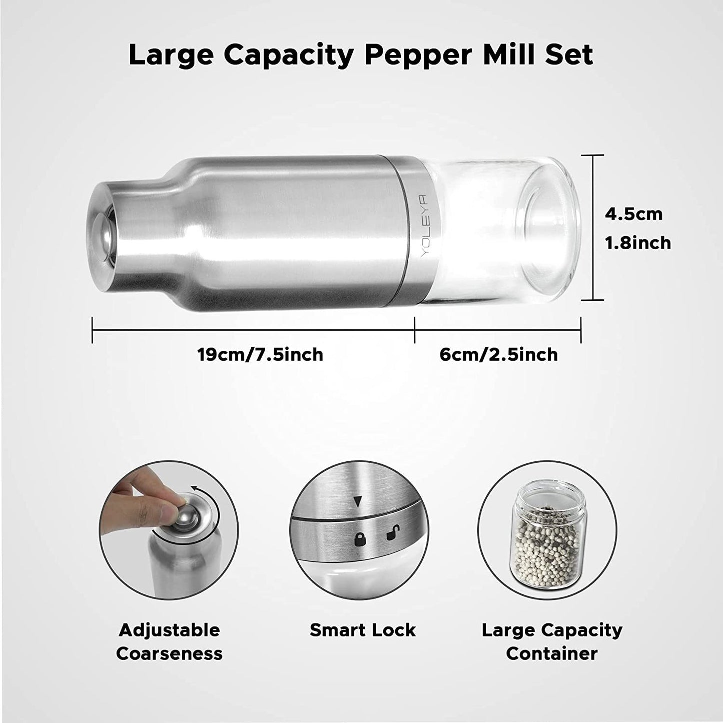 Gravity Electric Salt and Pepper Grinder Set - Automatic Pepper or Salt Mill Shaker, Spice Grinder Battery-Operated with Adjustable Coarseness,One Hand Operated,Utility Brush,Premium Stainless Steel