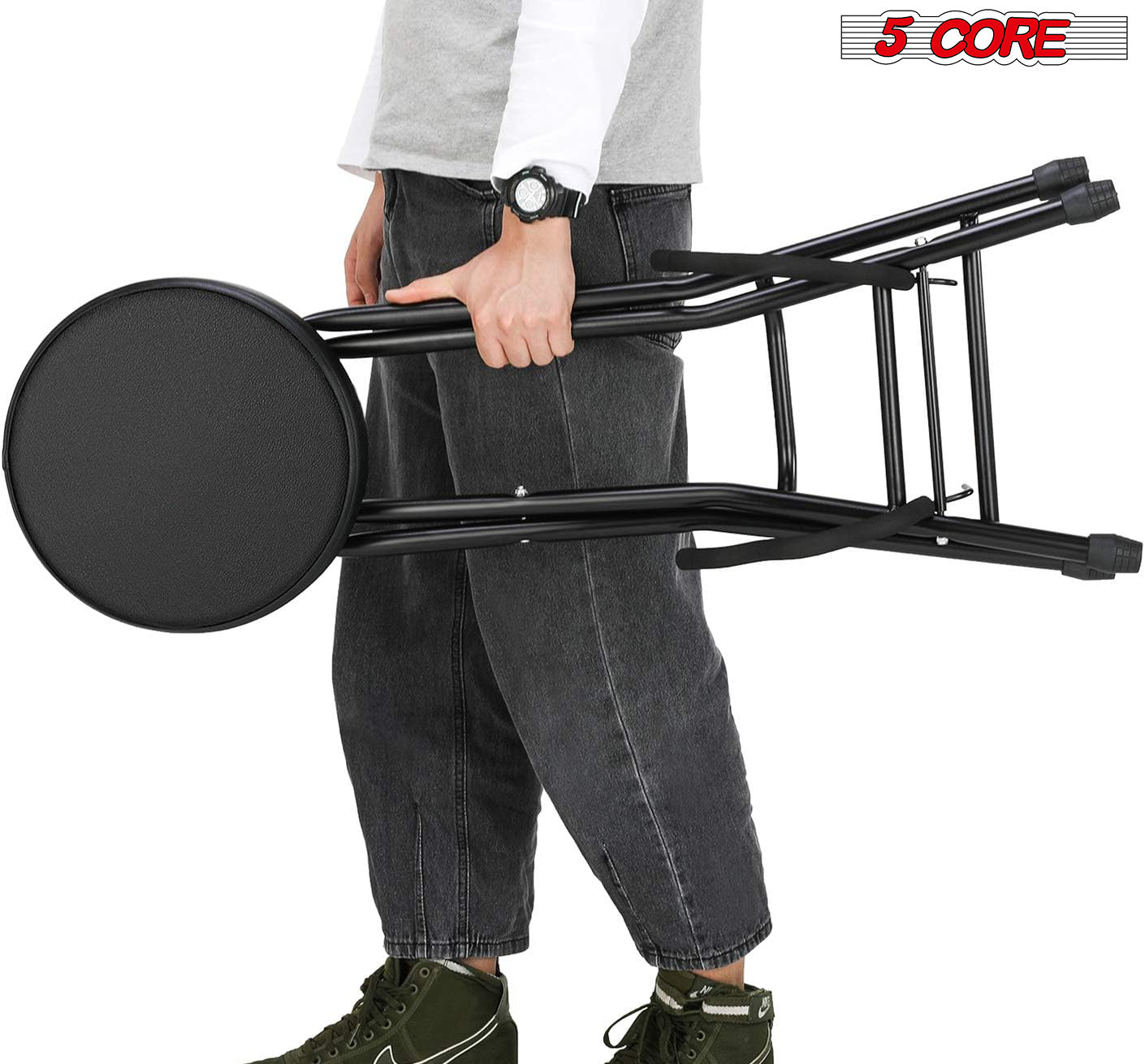 5 Core Guitar Stool • w Comfortable Padded Seat • Foot Rest • Guitar Holder w 300 Lbs Capacity - GSTOOL BLK