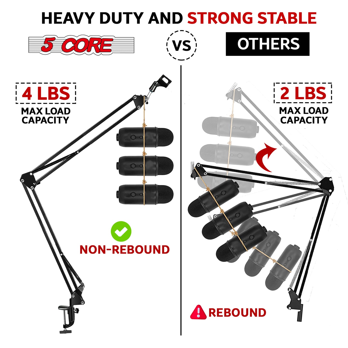 5 Core Microphone Arm Stand, Upgraded Adjustable Suspension Boom Scissor Arm Mic Stand 42 inch with Pop Filter, 3/8" to 5/8" Adapter, Mic Clip Shock Mount, Cable Ties for All Microphones - ARM SET 21