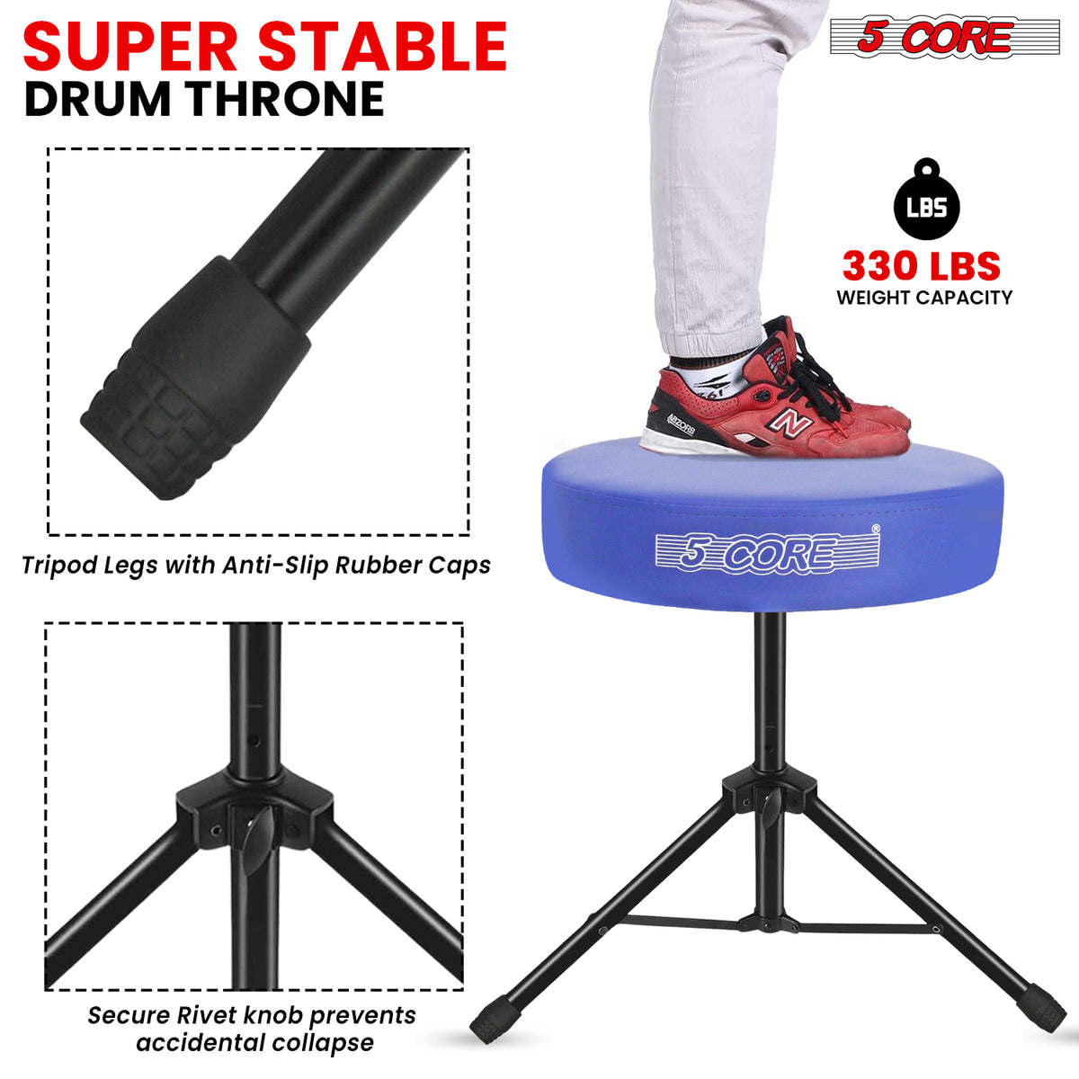 5Core Drum Throne Padded Guitar Stool Height Adjustable Drummer Seat Music Chair for Adults And Kids - DS 01