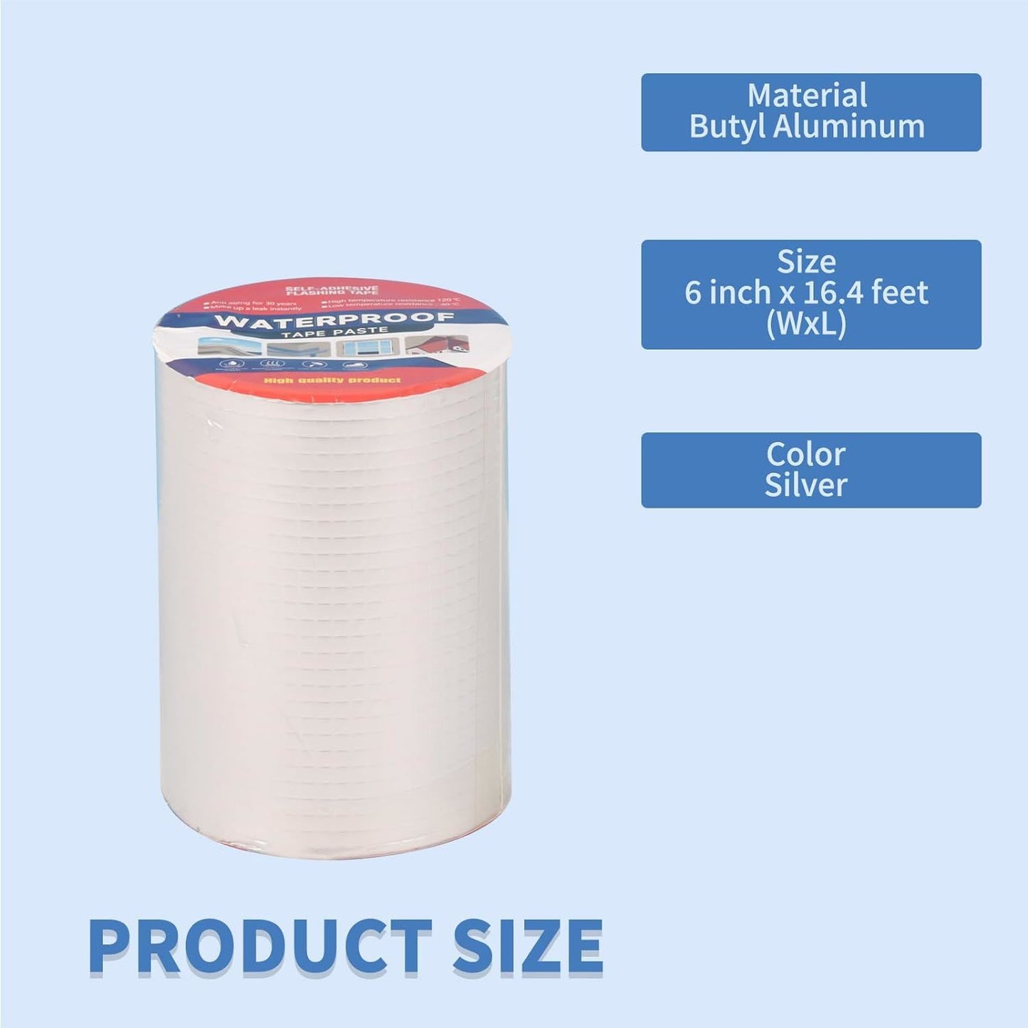 Waterproof Tape for Leaks Aluminum Butyl Tape with Adhesive for RV Repair, Glass Repairs, Air Mattress Patch, Window Caulking, Boat Sealing, Roof Patching