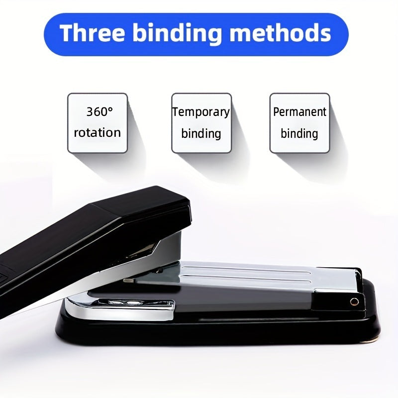 1 Piece 360° Rotatable Stapler, Black Non-slip Desktop Stapler, Can Bind 50 Staples, Bind 25 Sheets Of Paper, For Office, School Booklet Or Book Binding, Paper Binding