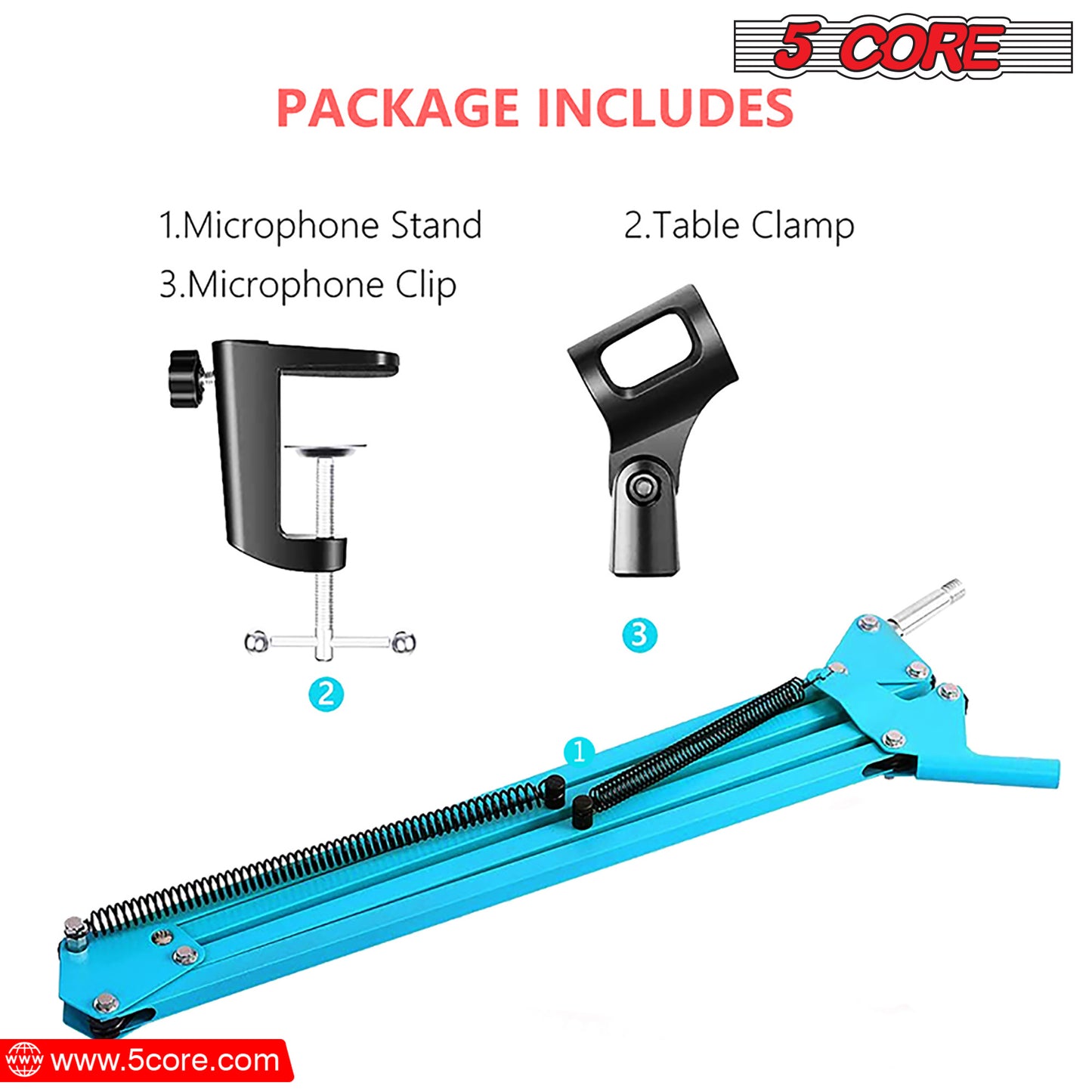5 Core Mic Arm Adjustable Boom Microphone Stand Desk Mount Heavy Duty Brazo Para Microfono for Condenser Dynamic Mics - MS ARM BLU