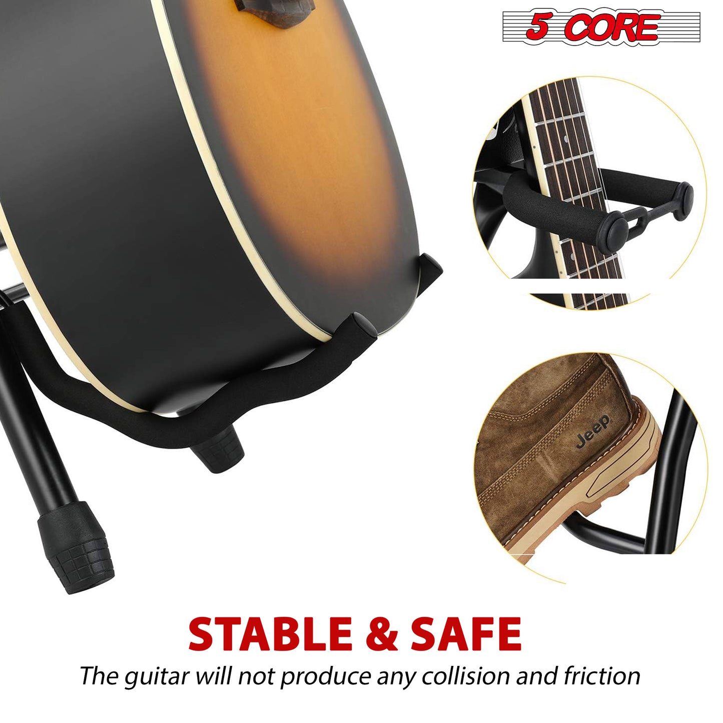 5 Core Guitar Stool • w Comfortable Padded Seat • Foot Rest • Guitar Holder w 300 Lbs Capacity - GSTOOL BLK