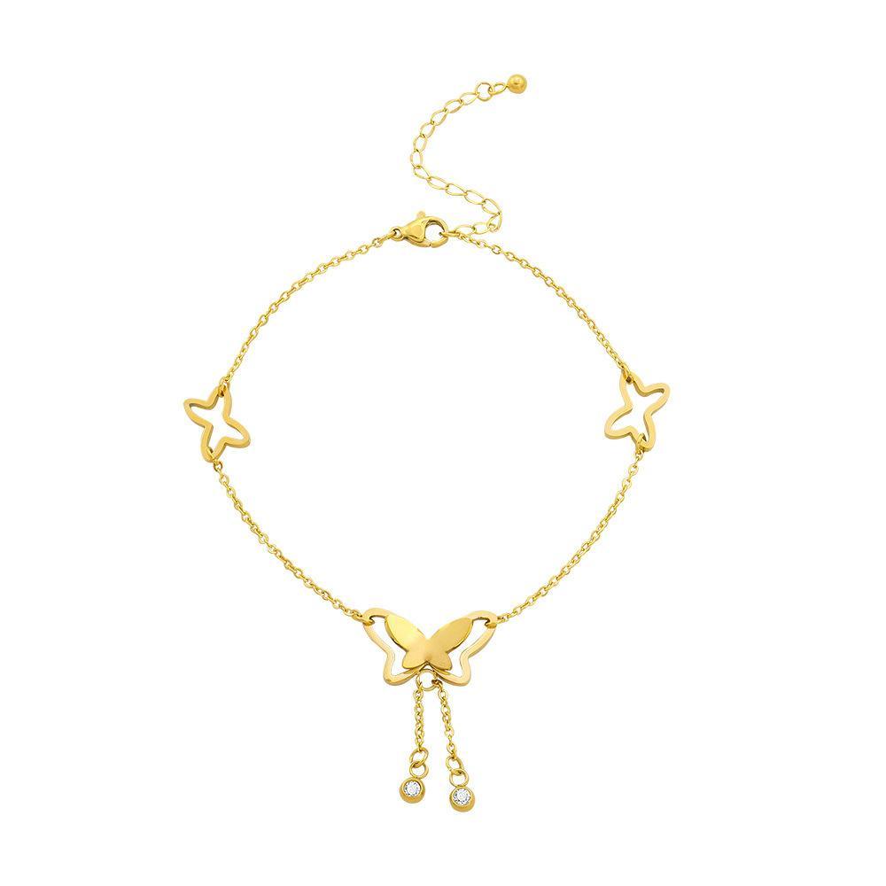 Titanium steel butterfly tassel naked anklet Korean female models sexy net red jewelry simple rose gold niche design trend