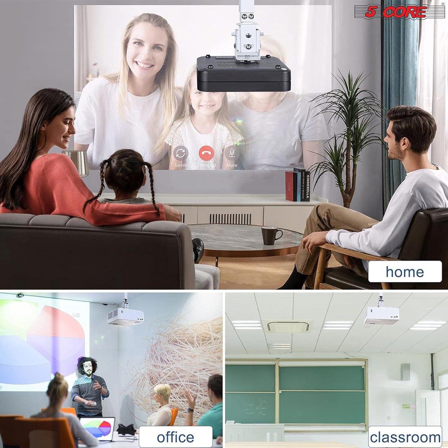 5 Core White Projector Stand Ceiling Wall Mount Universal Projectors Adjustable w Mounting Bracket - PS 01 WH