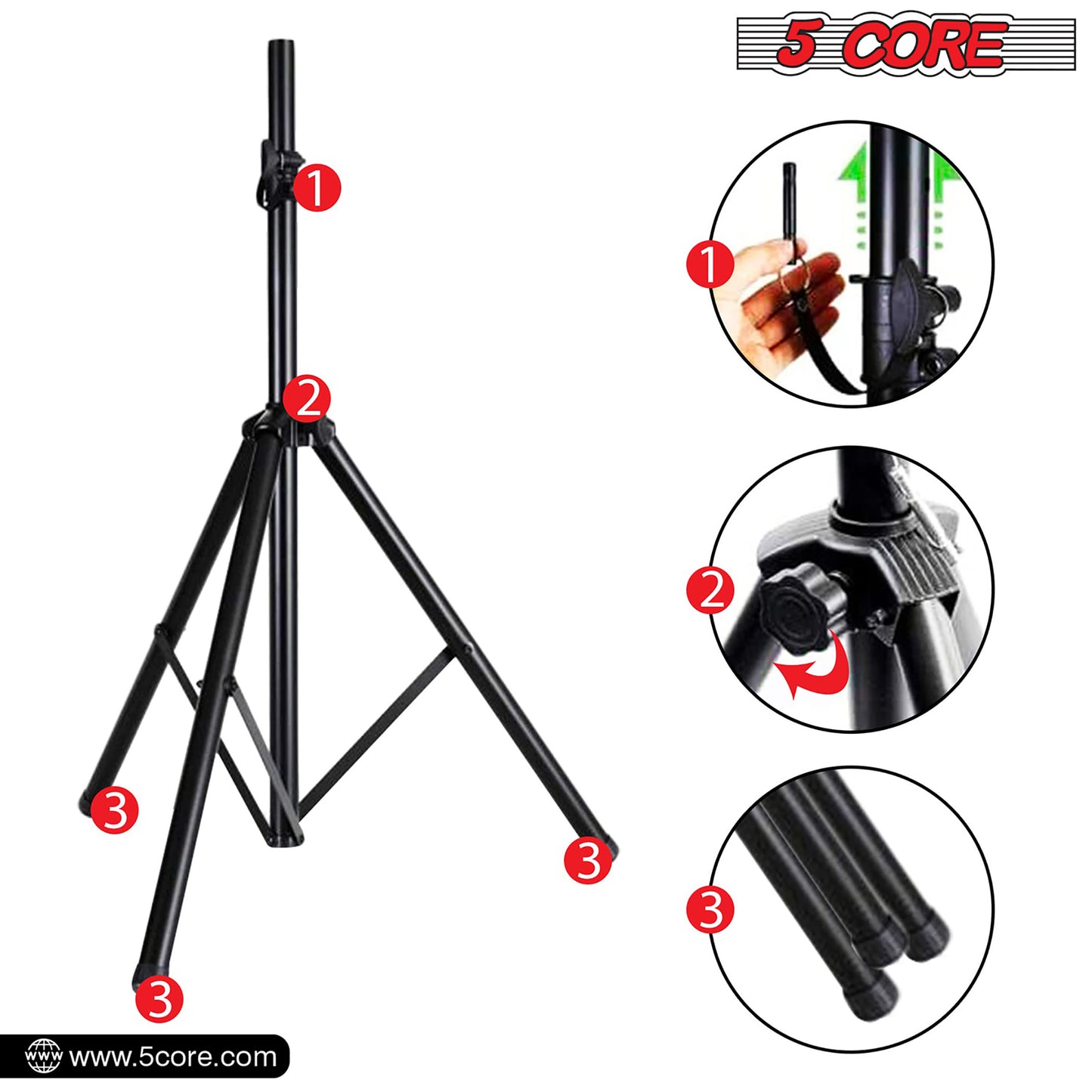 5 Core Speaker Stand Tripod Floor Tall Adjustable Up to 72 Inch DJ Studio Monitor Stands Pole Mount -- SS ECO 1PK WoB