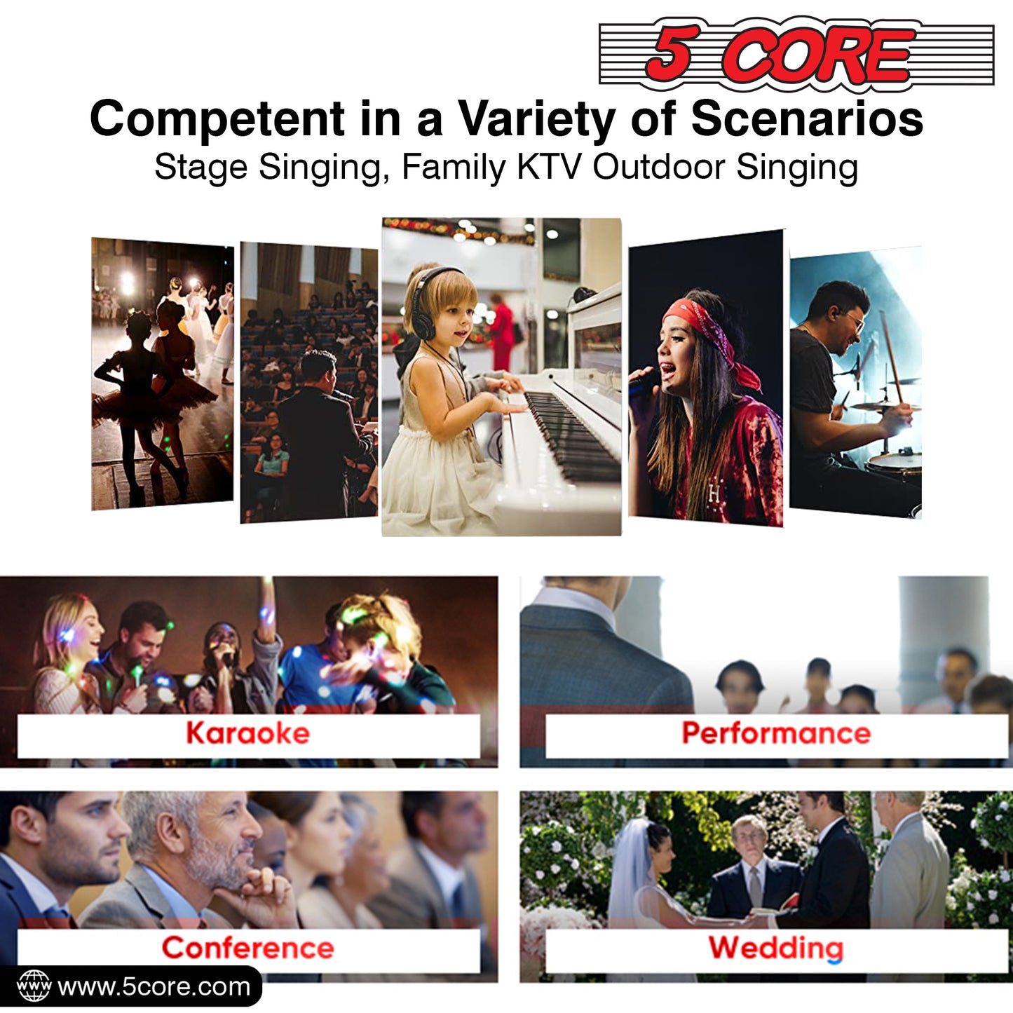 5 Core Microphone Pair XLR Dynamic Mic Karaoke Singing Handheld Microfono Wired Professional Unidirectional 1/4 Plug In Cord Connection for Vocal DJ Music - PM 286 WH