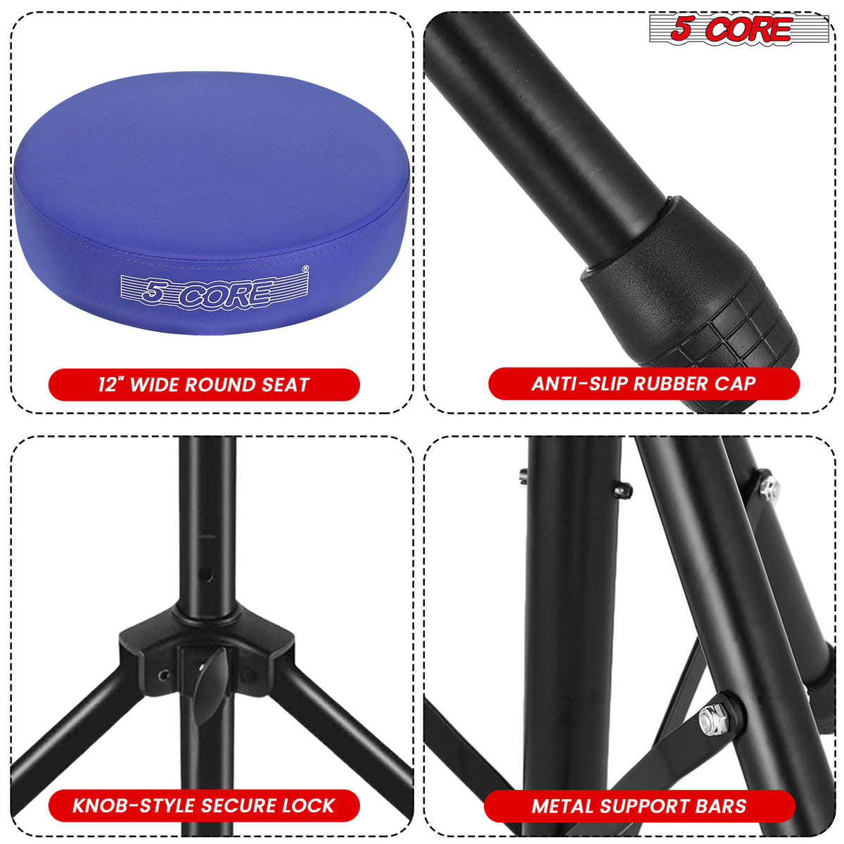 5Core Drum Throne Padded Guitar Stool Height Adjustable Drummer Seat Music Chair for Adults And Kids - DS 01