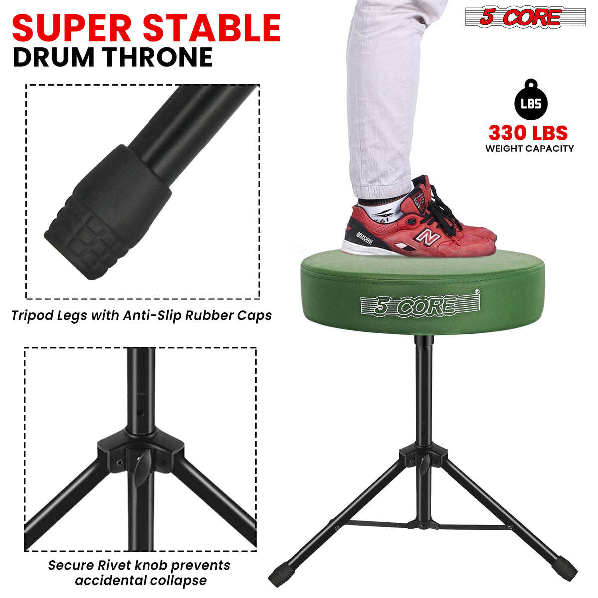 5Core Drum Throne Padded Guitar Stool Height Adjustable Drummer Seat Music Chair for Adults And Kids - DS 01