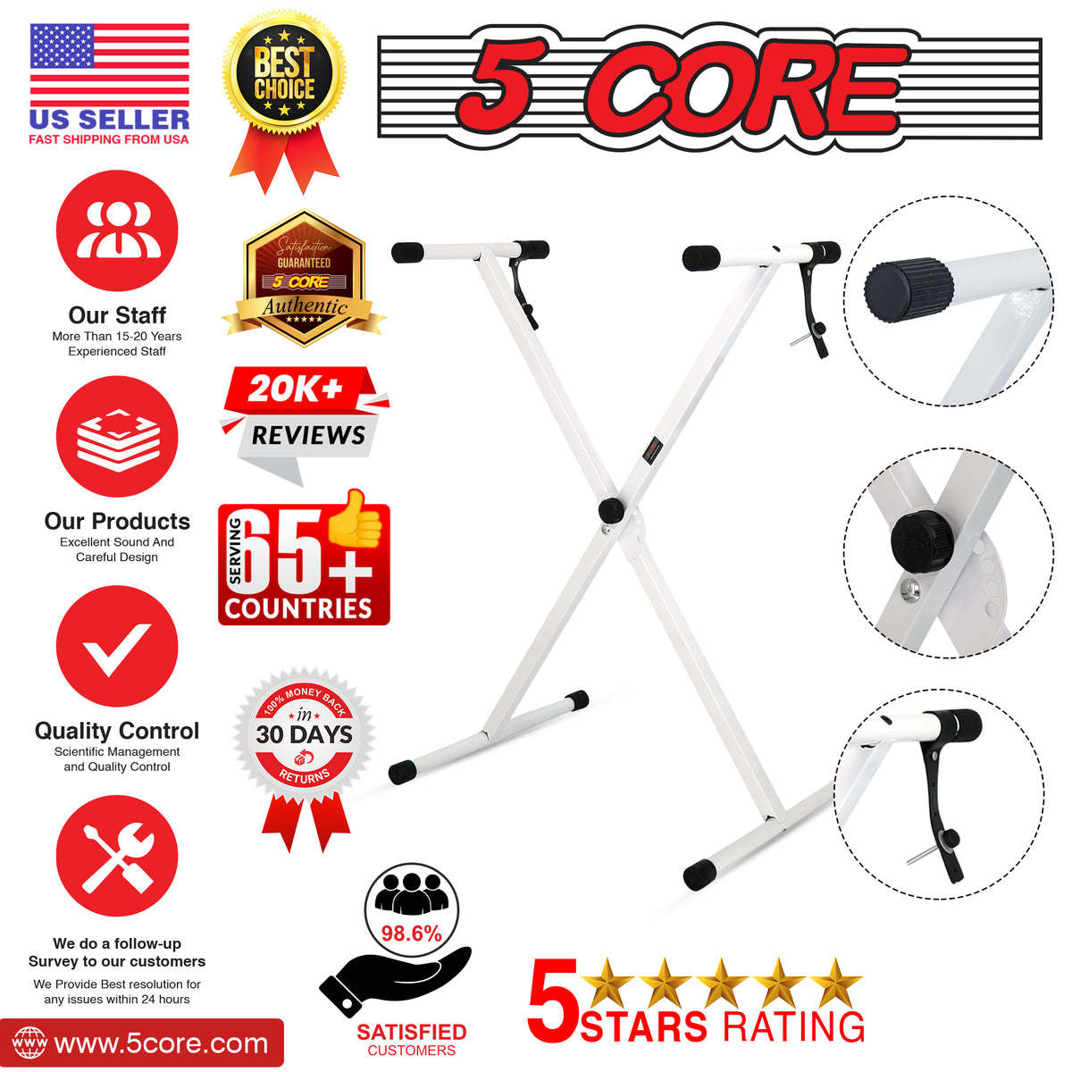 5 Core Keyboard Stand Adjustable Digital Electric Piano Synthesizer Music Stands For 61 76 88 Keys - KS 1X