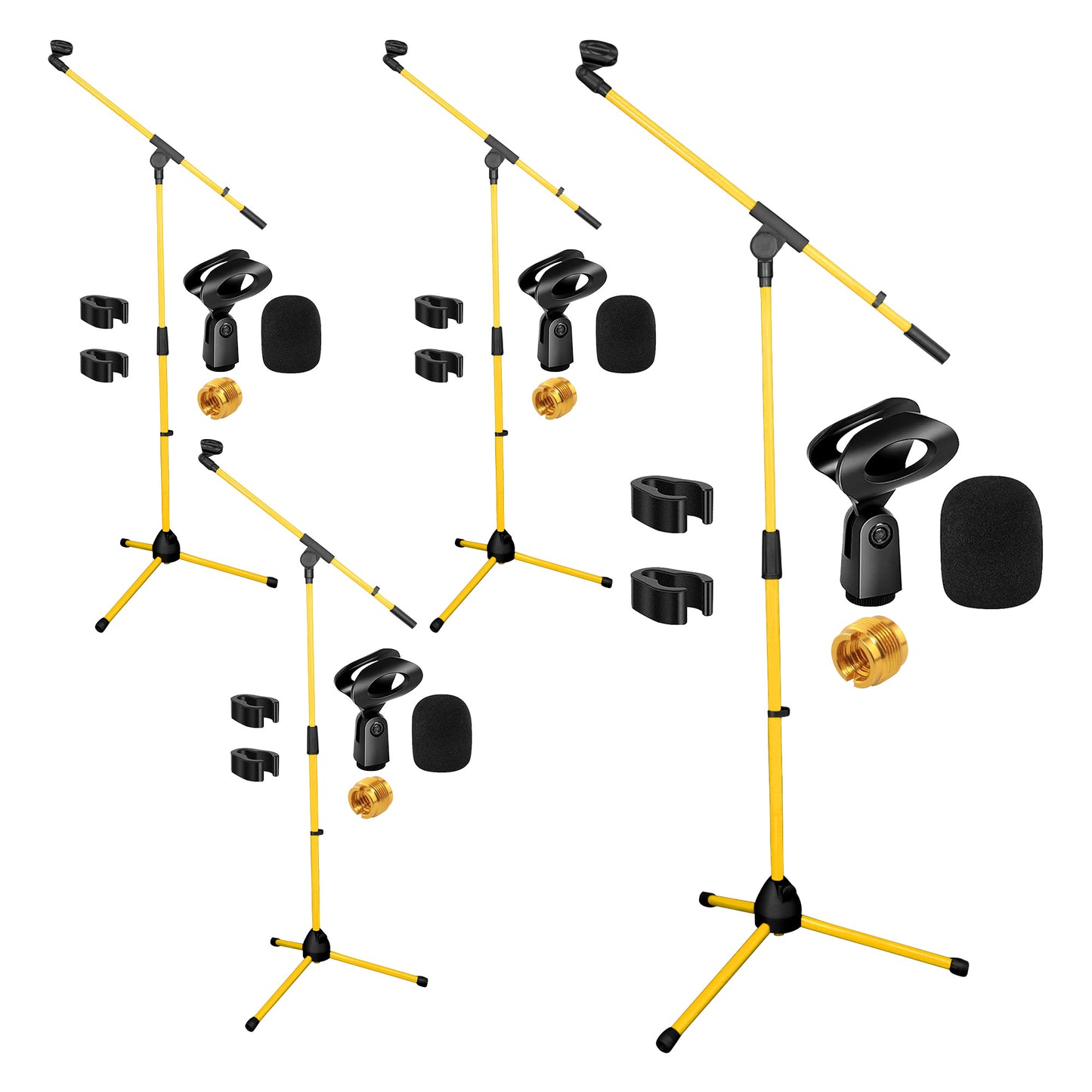 5 Core Tripod Mic Stand Heavy Duty Height Adjustable Floor Microphone Boom Arm Pedestal Para Microfono for Singing On Stage Studio - MS 080 YLW
