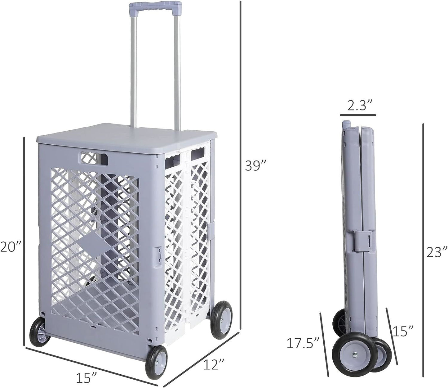 55L Foldable Rolling Cart with Wheels, Portable Updated Utility Tools Rolling Crate w/ Telescopic Handle, Yellow/Gray with Lid