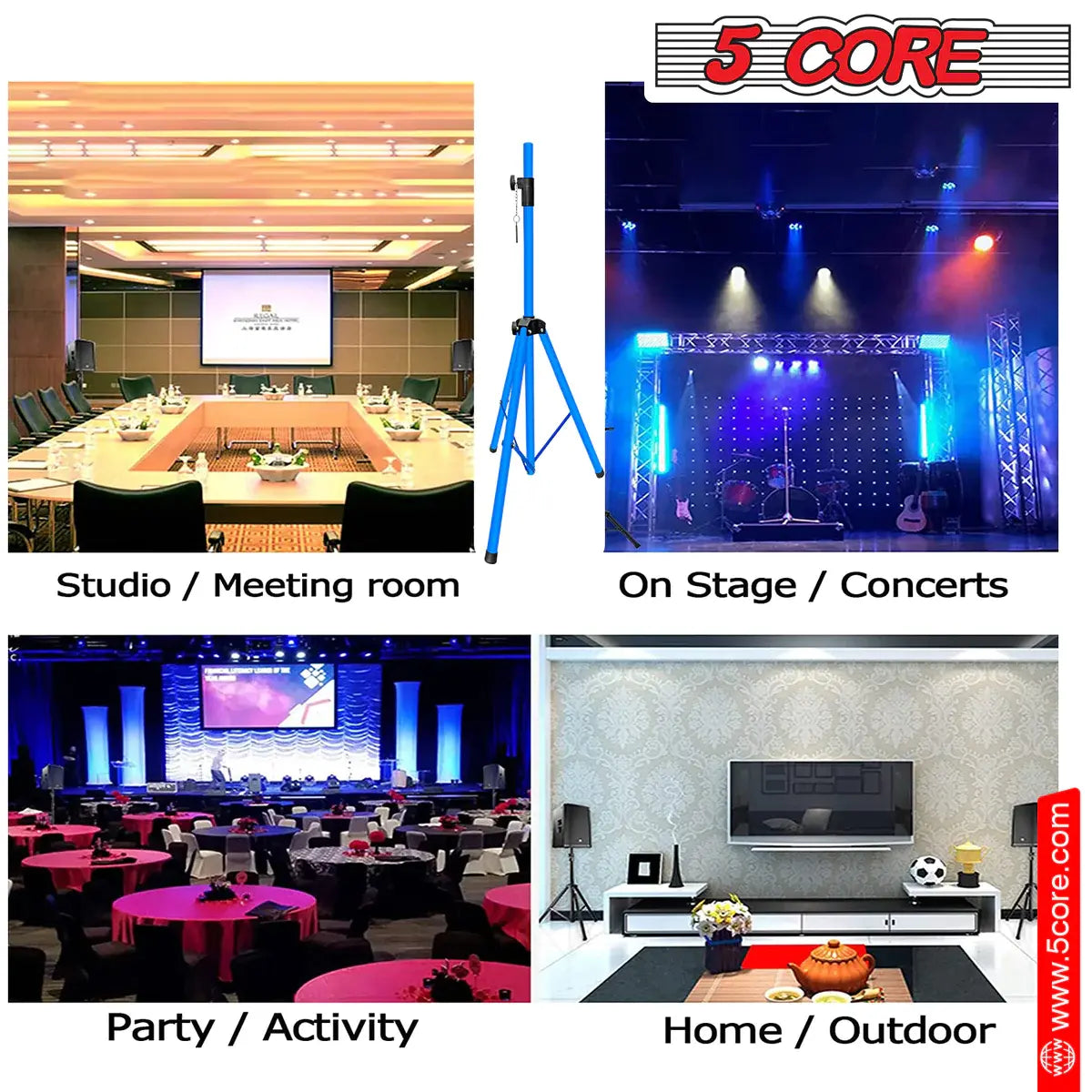 5 Core Speaker Stand Tripod Floor Tall Adjustable Up to 72 Inch DJ Studio Monitor Stands Pole Mount -- SS ECO 1PK WoB