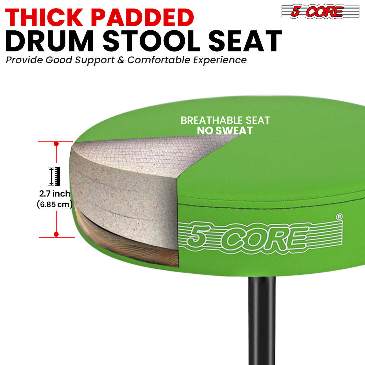 5Core Drum Throne Padded Guitar Stool Height Adjustable Drummer Seat Music Chair for Adults And Kids - DS 01