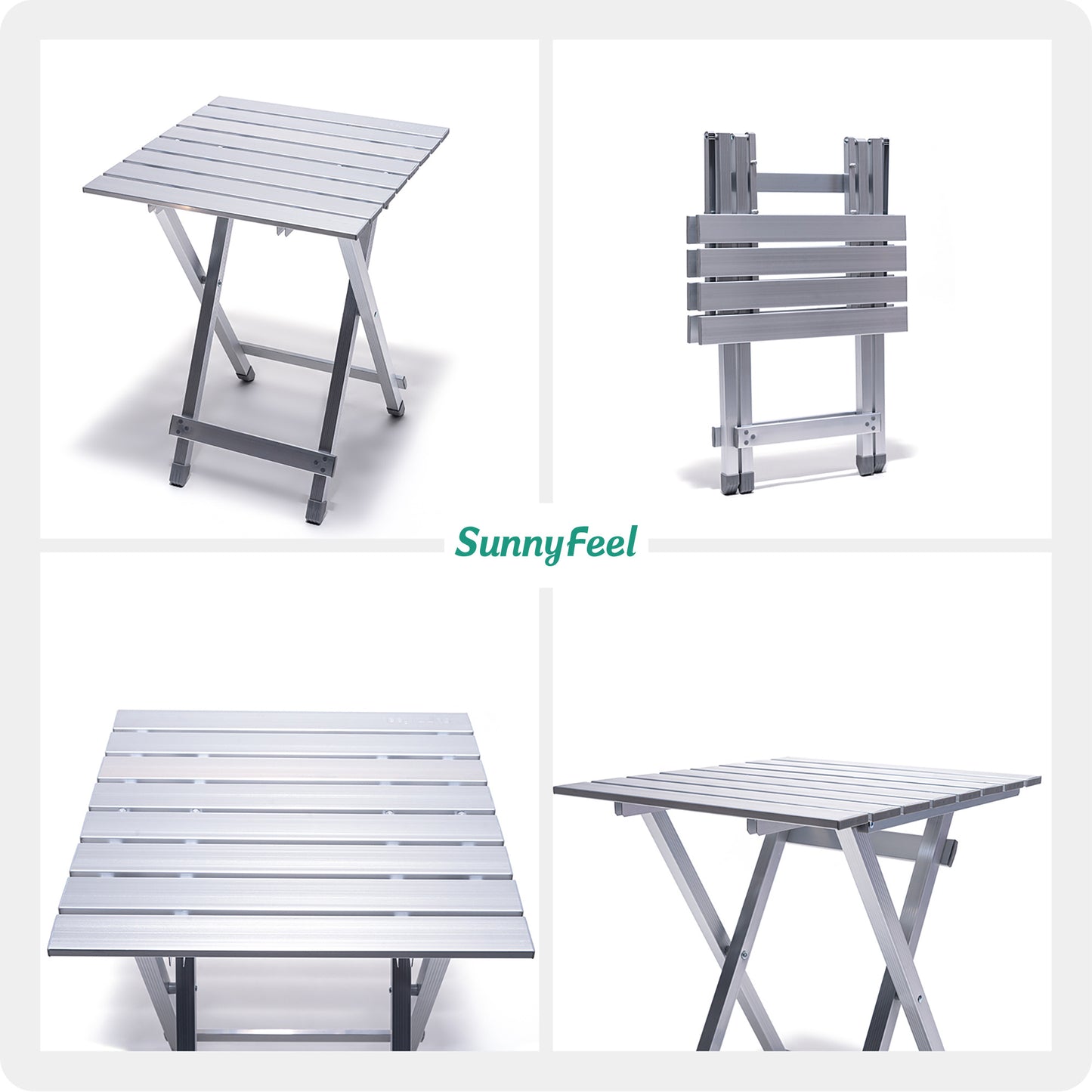 SUNNYFEEL Folding Camping Table - Lightweight Aluminum Portable Picnic Table, 18.5x18.5x24.5 Inch for Cooking, Beach, Hiking, Travel, Fishing, BBQ, Indoor Outdoor Small Foldable Camp Tables