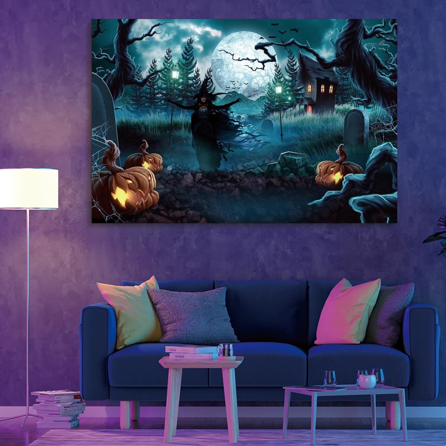 Drop-Shipping Framed Canvas Wall Art Decor Painting For Halloween, Witch in Haunted Grave Yard Painting For Halloween Gift, Decoration For Halloween Living Room, Bedroom Decor-Ready To Hang