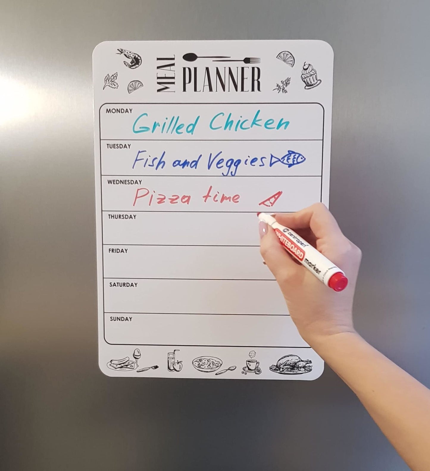 Magnetic Meal Planner for Refrigerator Dry Erase A4 Size Weekly Menu Board