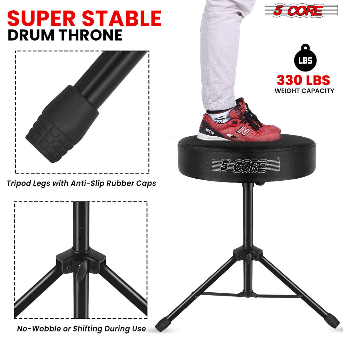 5Core Drum Throne Padded Guitar Stool Height Adjustable Drummer Seat Music Chair for Adults And Kids - DS 01