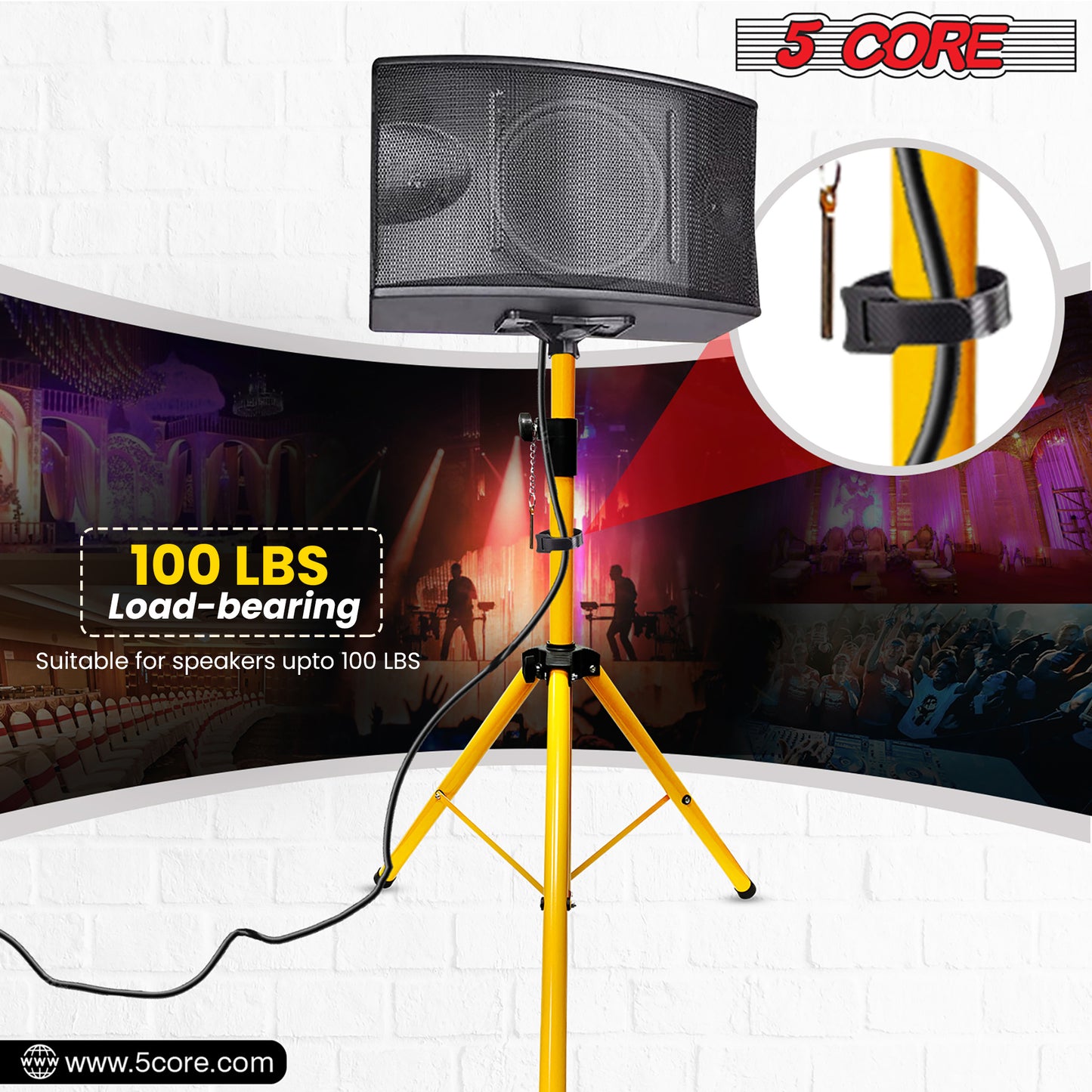 5 Core Speaker Stand Tripod Floor Tall Adjustable Up to 72 Inch DJ Studio Monitor Stands Pole Mount -- SS ECO 1PK WoB