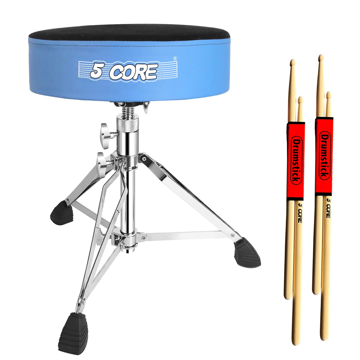 Drum Throne Padded Guitar Stool Swivel Height Adjustable Professional Music Chair For Adults And Kids w Anti Slip Rubber Feet - DS CH BLU VEL HD