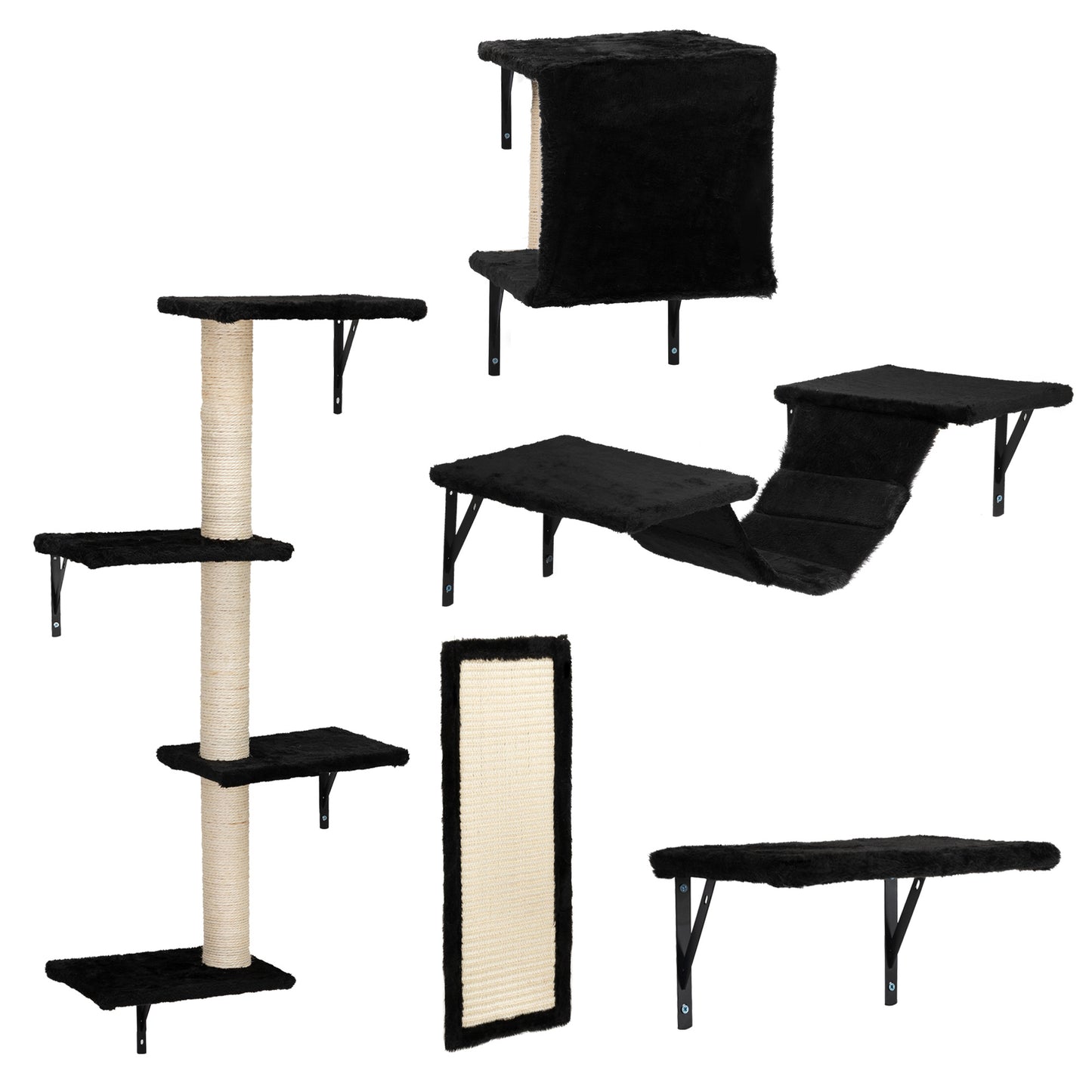 5 Pcs Wall Mounted Cat Climber Set; Floating Cat Shelves and Perches; Cat Activity Tree with Scratching Posts; Modern Cat Furniture