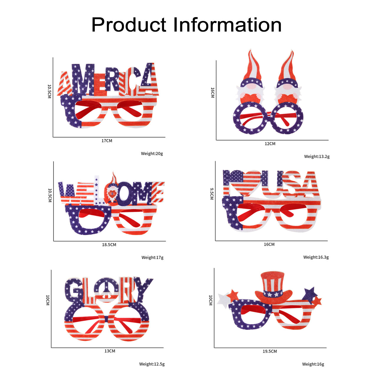 JOYMEMO 6PCS Independence Day Glasses Set American National Day Party Decoration Supplies USA 4th of July Event Party Supplies