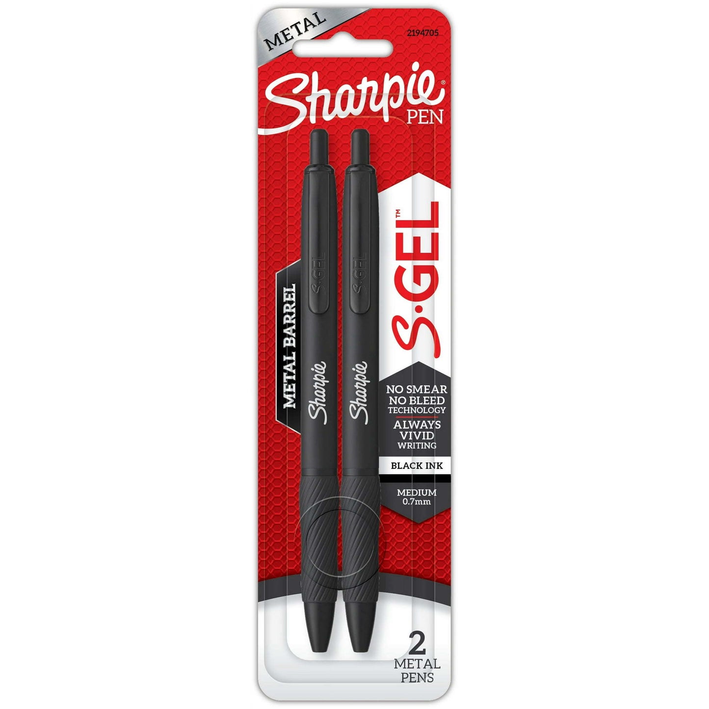 Sharpie S-Gel, Gel Pens, Sleek Metal Barrel, Matte Black, Medium Point (0.7mm), Black Ink, 2 Count