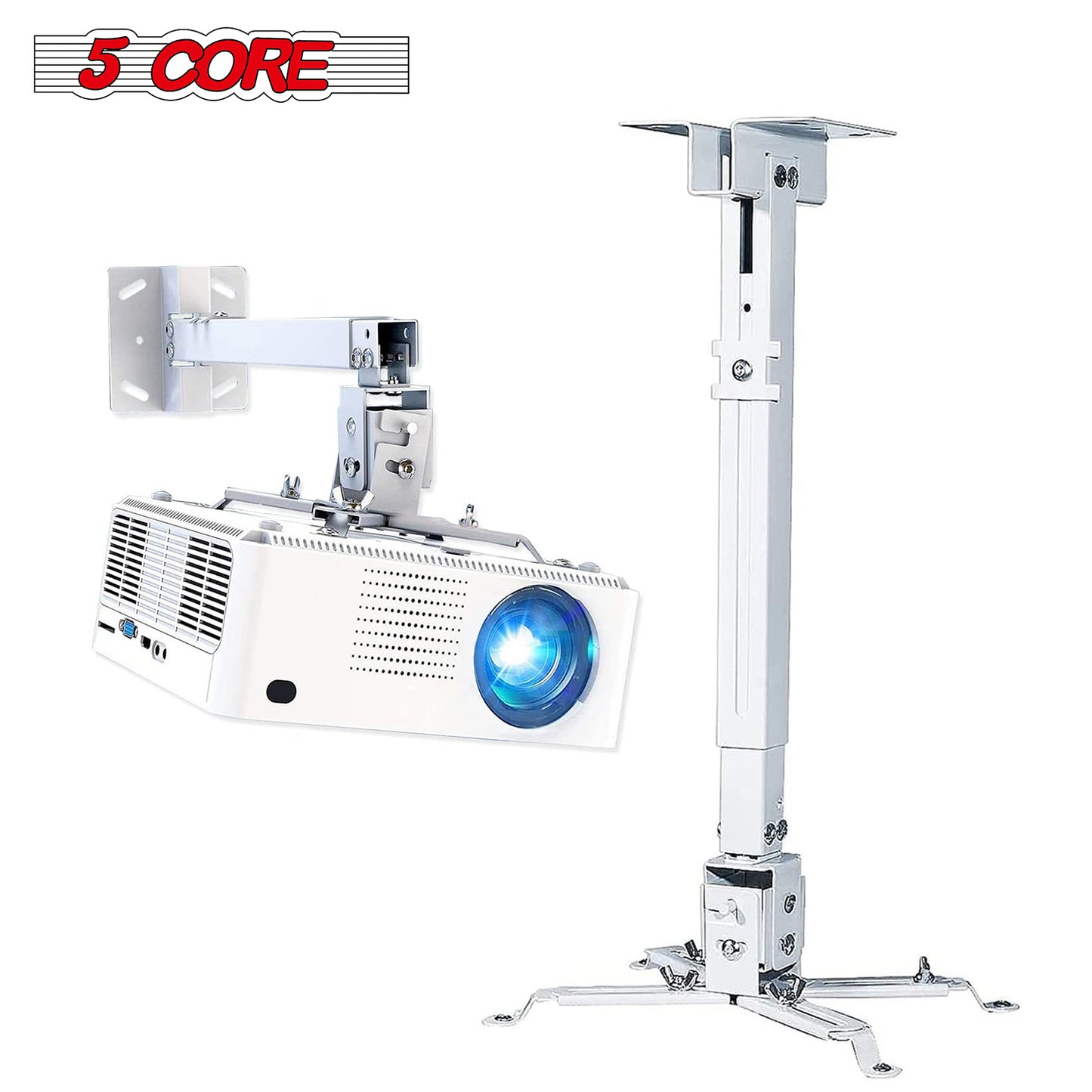 5 Core White Projector Stand Ceiling Wall Mount Universal Projectors Adjustable w Mounting Bracket - PS 01 WH