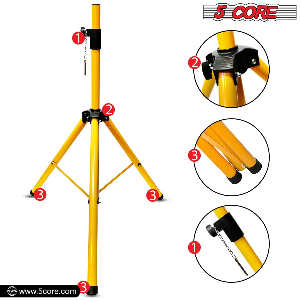 5 Core Speaker Stand Tripod Floor Tall Adjustable Up to 72 Inch DJ Studio Monitor Stands Pole Mount -- SS ECO 1PK WoB