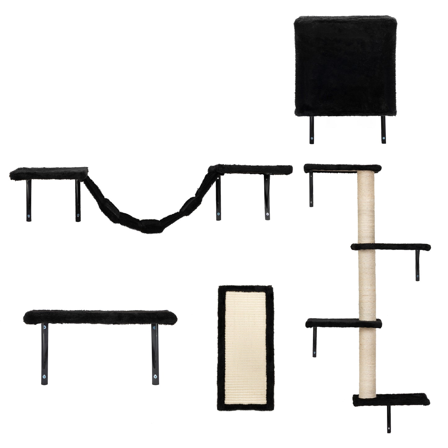 5 Pcs Wall Mounted Cat Climber Set; Floating Cat Shelves and Perches; Cat Activity Tree with Scratching Posts; Modern Cat Furniture