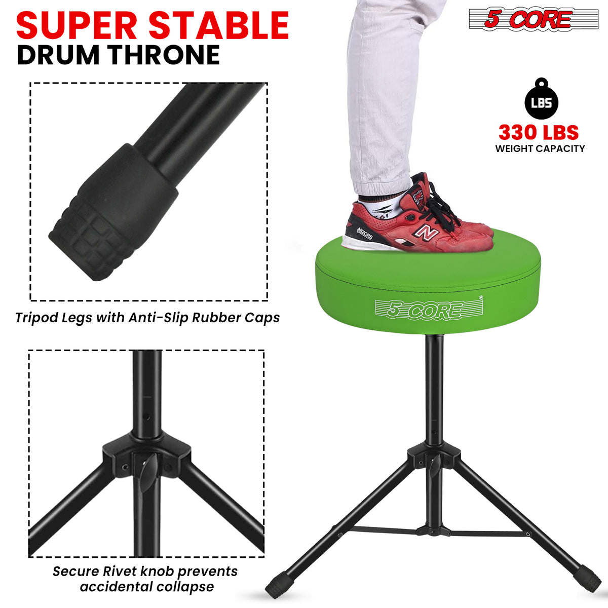 5Core Drum Throne Padded Guitar Stool Height Adjustable Drummer Seat Music Chair for Adults And Kids - DS 01