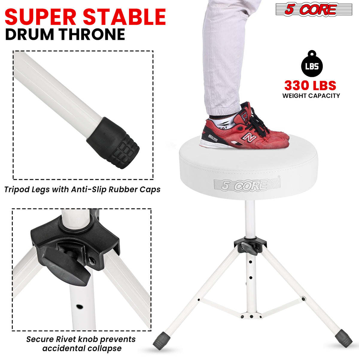 5Core Drum Throne Padded Guitar Stool Height Adjustable Drummer Seat Music Chair for Adults And Kids - DS 01