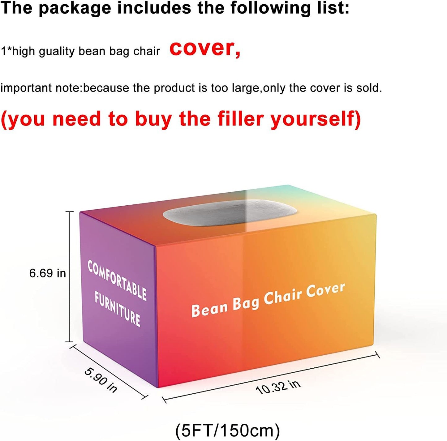 Bag Chair Cover(it was only a Cover; not a Full Bean Bag) Chair Cushion; Big Round Soft Fluffy PV Velvet Sofa Bed Cover; Living Room Furniture; Lazy Sofa Bed Cover; 5ft Dark Grey