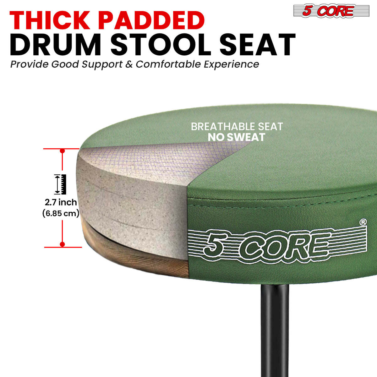 5Core Drum Throne Padded Guitar Stool Height Adjustable Drummer Seat Music Chair for Adults And Kids - DS 01